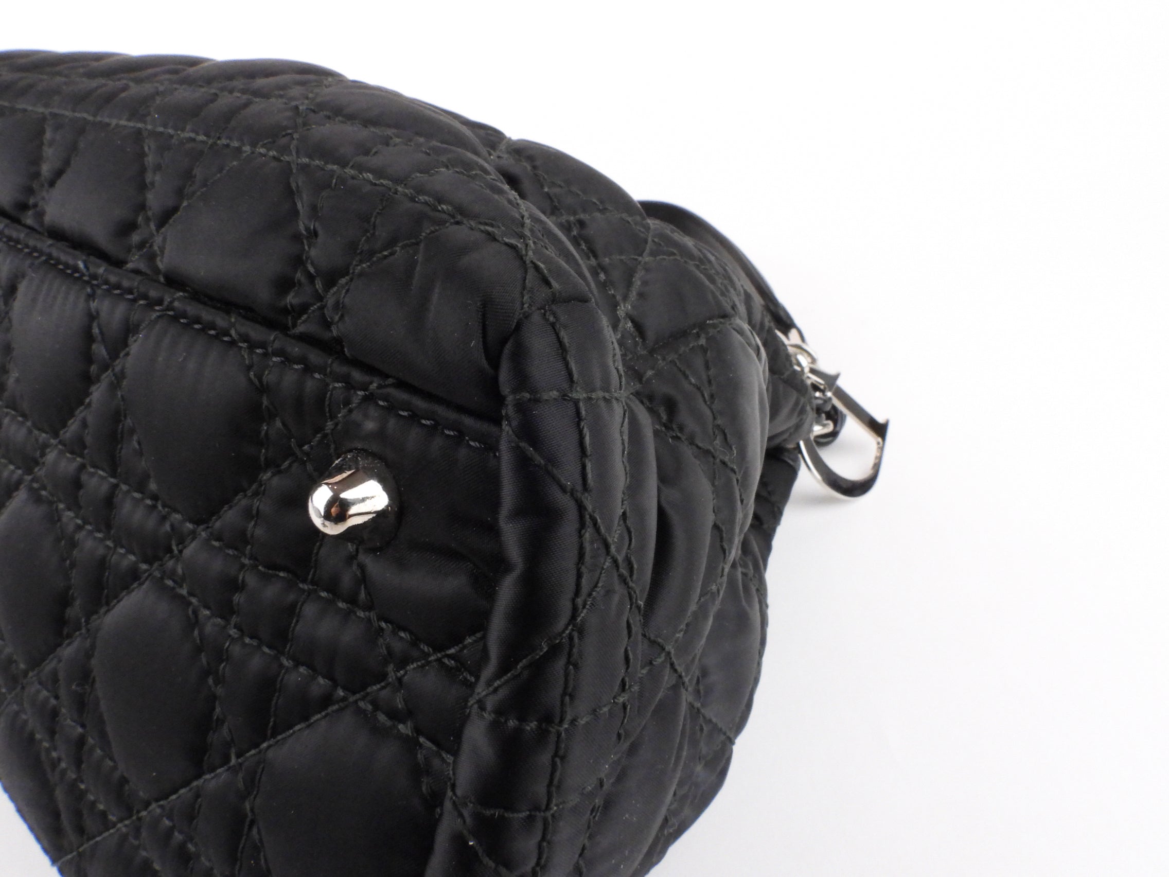 Christian Dior 2009 Black Cannage Quilted Fabric Tote Bag - Luxury Designer Handbag for Women, Perfect for Work, Travel & Everyday Use
