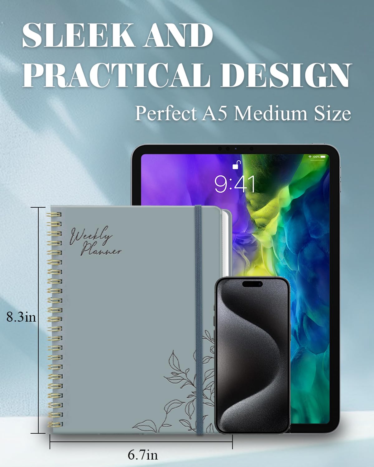 Undated Weekly Planner Notebook - A5 Spiral Bound 52-Week Organizer with Habit Tracker & To-Do Lists, 6.7