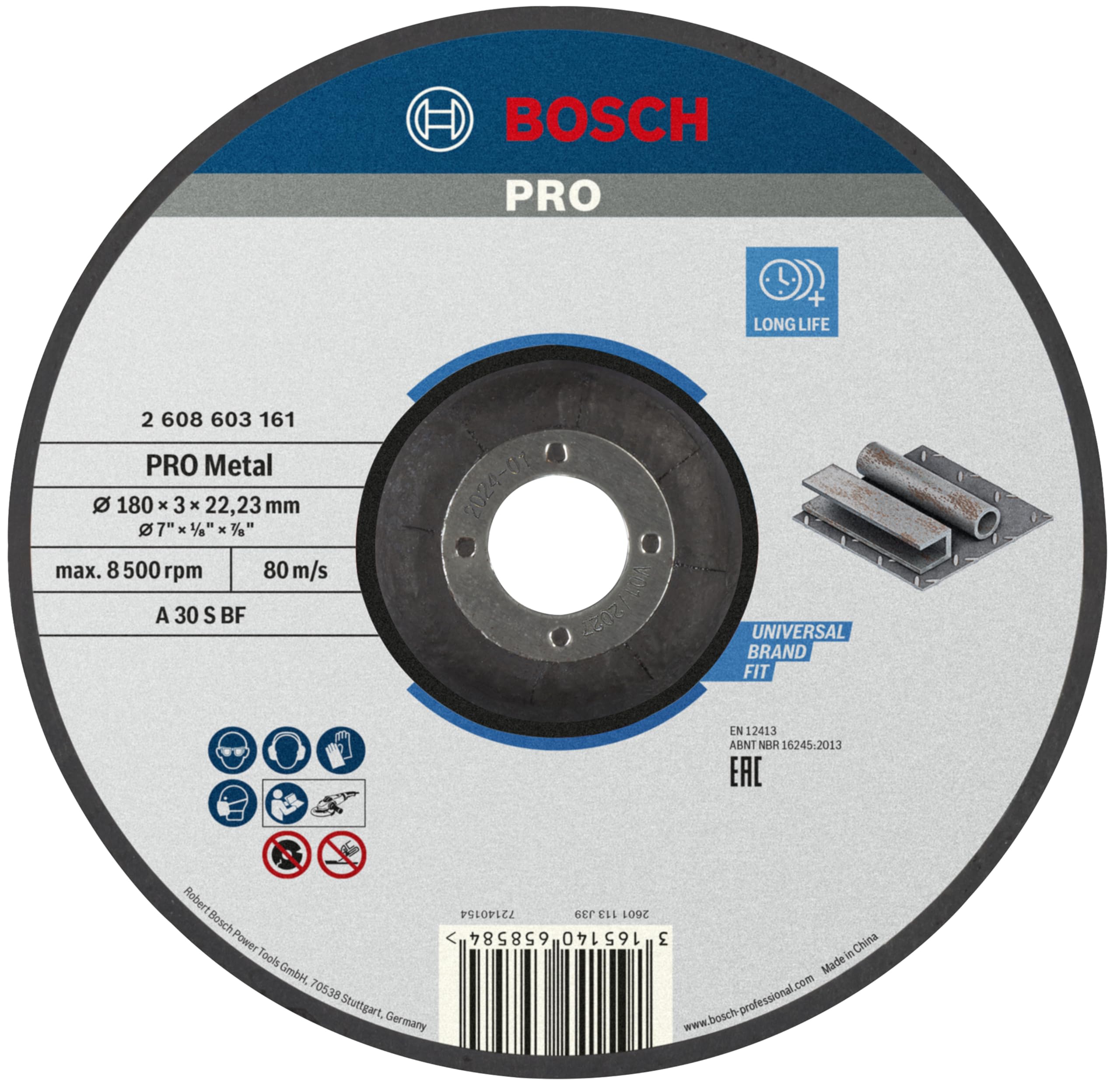 Bosch Professional 180mm Metal Cutting Disc - 3mm Thick, 22.23mm Arbor - Angle Grinder Accessory for Steel, Iron & Metalwork - Perfect for DIY Projects, Construction & Metal Fabrication