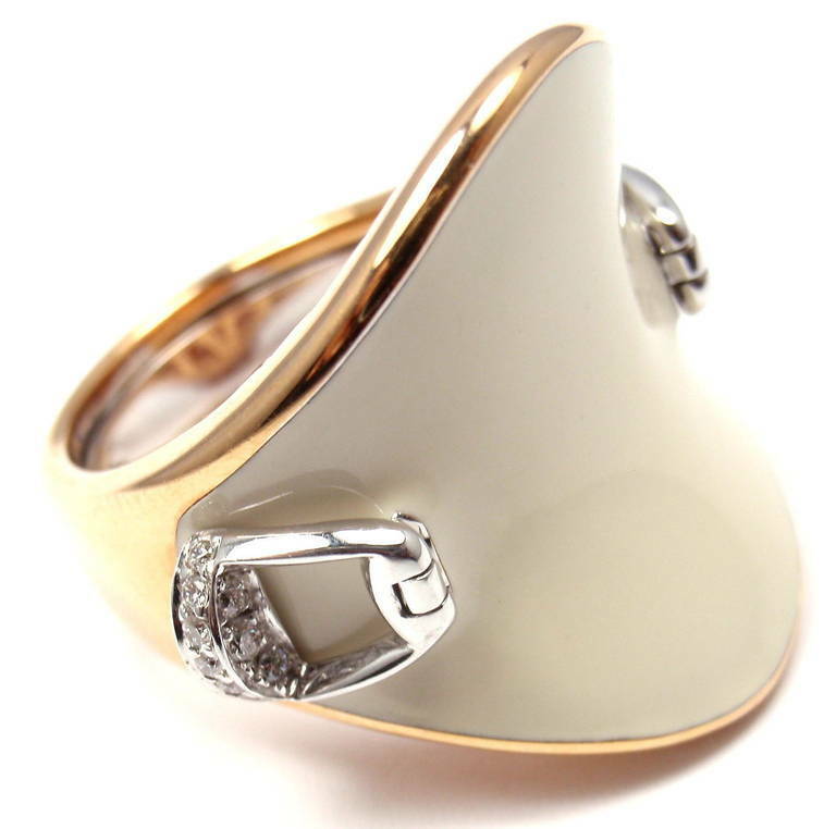 Authentic Roberto Coin 18k Rose Gold Saddle Stirrup Diamond Enamel Ring for Women - Elegant Jewelry Gift for Wedding, Anniversary & Special Occasions