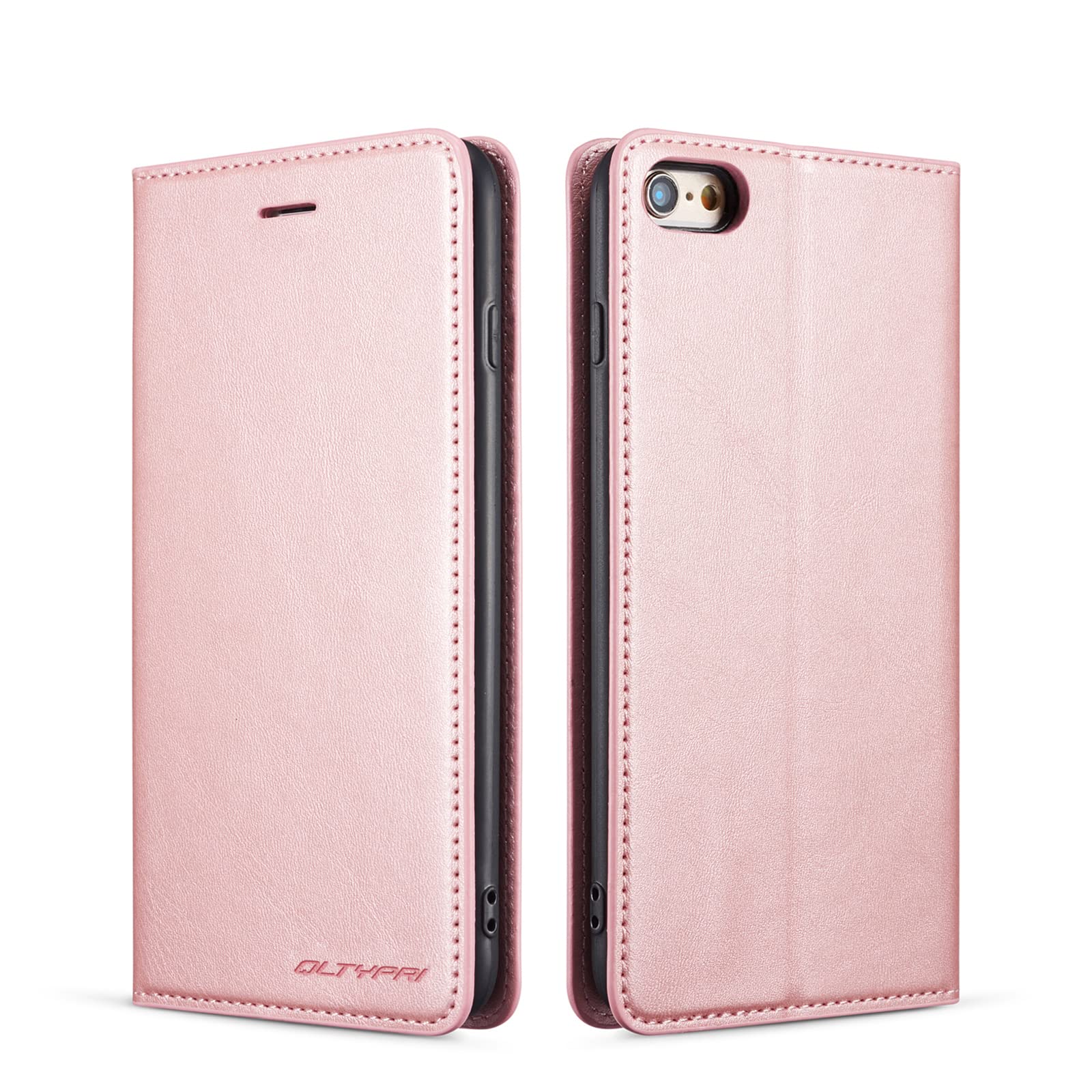 Premium PU Leather Flip Wallet Case for iPhone 6 Plus/6S Plus - Shockproof TPU Bumper with Card Holder & Kickstand | Hidden Magnetic Adsorption | Rose Gold | Perfect for Business, Travel & Daily Protection