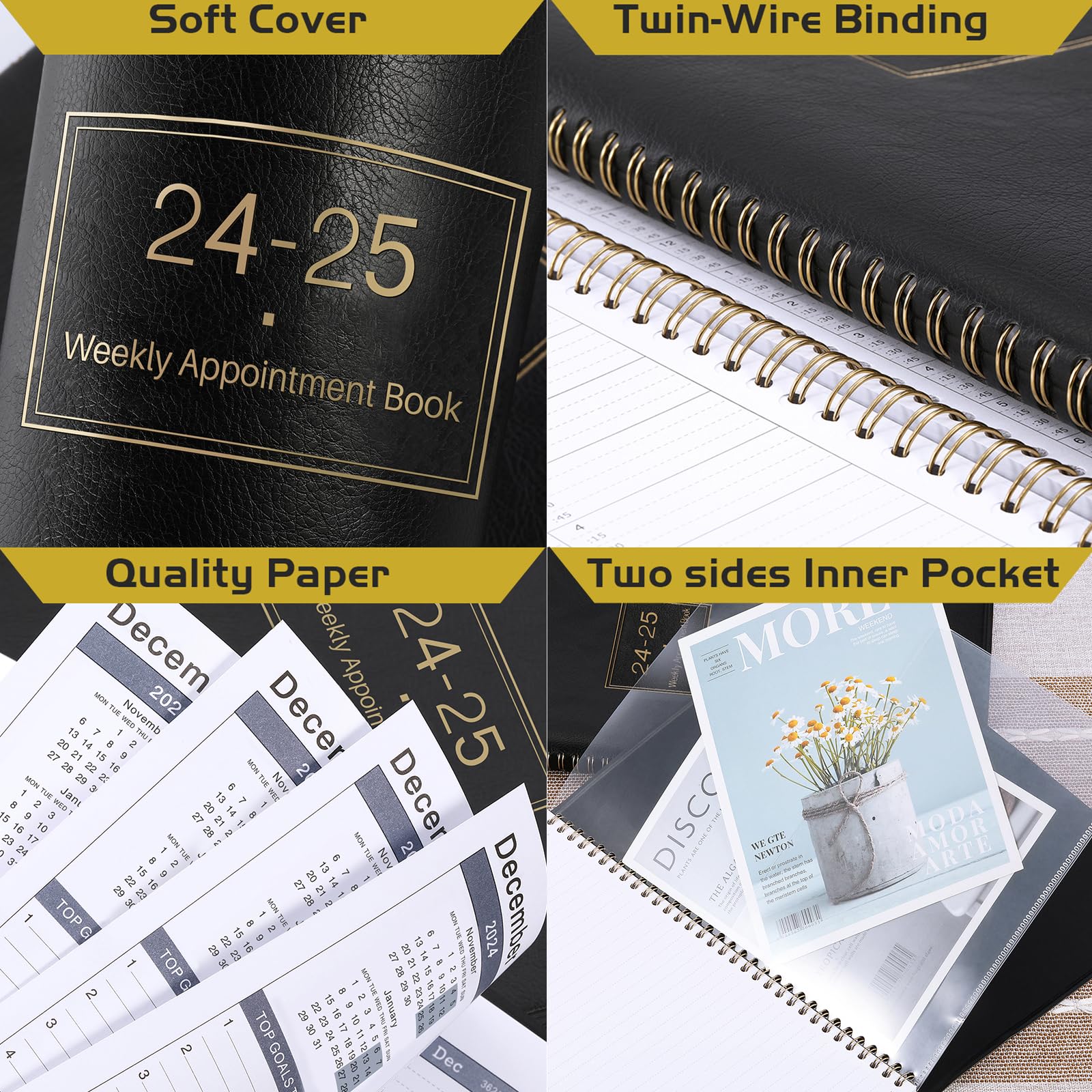 2025-2026 Indeme Weekly Planner | August 2025 to July 2026 A4 Appointment Diary with 15-Minute Intervals | Softcover Hourly Organizer (21.8 x 29 cm, Black) | Perfect for Business Professionals, Students & Time Management