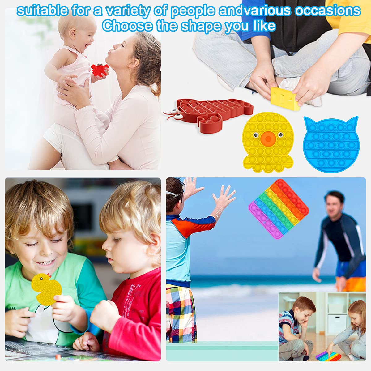Pop Bubbles Fidget Sensory Toy for Kids & Adults - Silicone Stress Relief Push Bubble Toy for Autism, ADHD, Anxiety - Square Sensory Fidget Toy for Classroom, Office, Travel and Emotional Relaxation