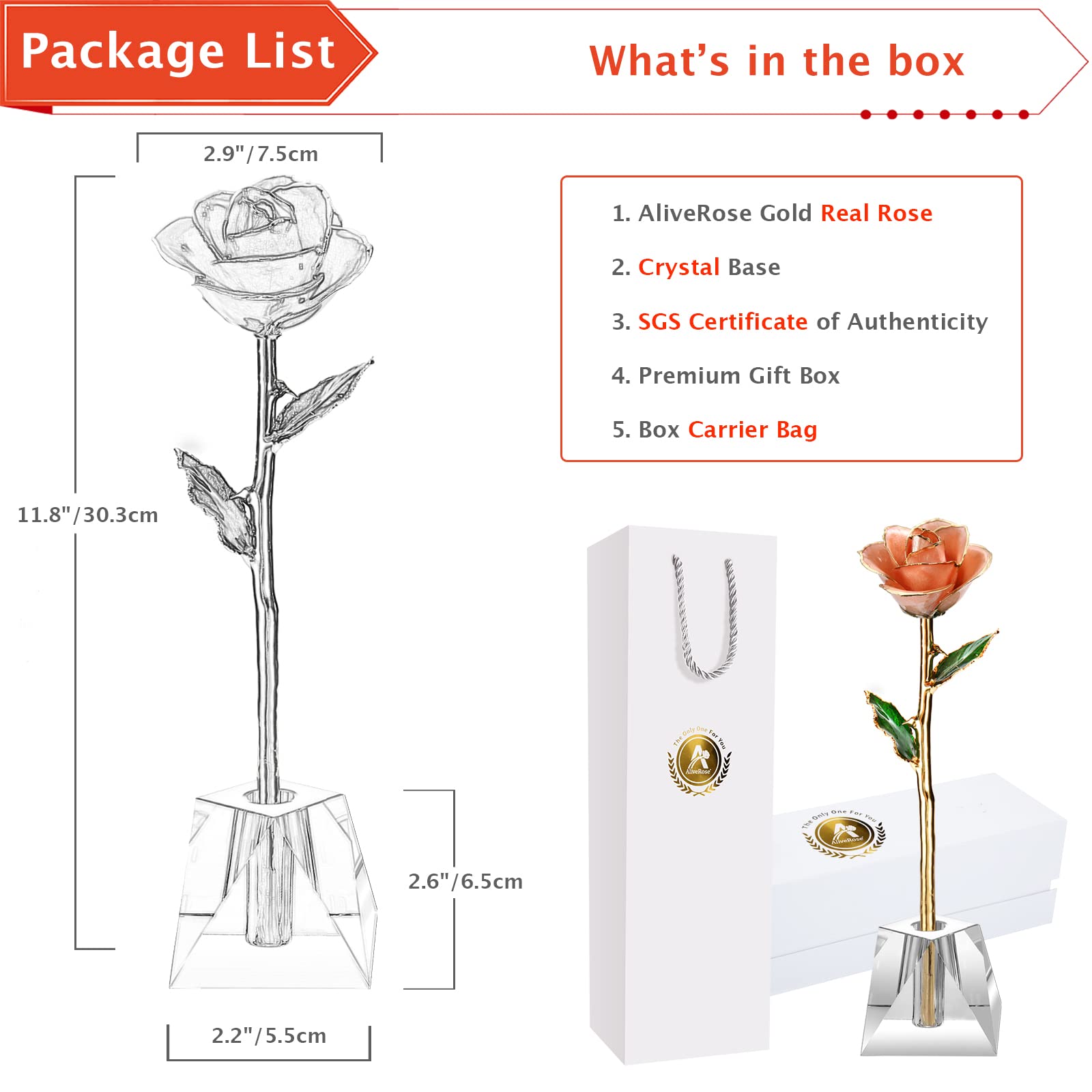 24k Gold Real Rose Gift for Wife - Anniversary, Valentine's Day, Mother's Day & Birthday Present - Long Stem Luxury Rose with Crystal Vase (Peach Pink) - Perfect for Romantic Surprises, Home Decor & Special Occasions