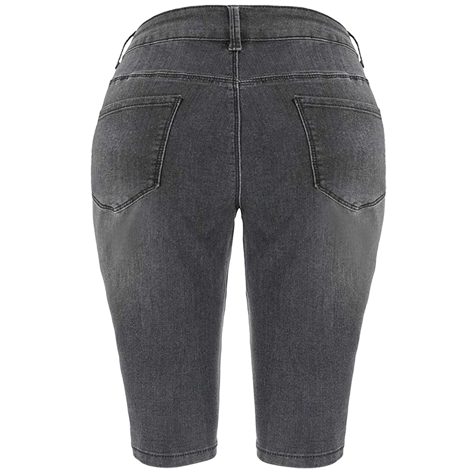 Women's High Waist Stretchy Denim Bermuda Shorts - Curvy Butt-Lifting Moto Jeans for Summer, Knee Length Wrinkle-Resistant Shorts (Small, Dark Blue) - Perfect for Casual Outings, Beach Trips & Summer Fashion