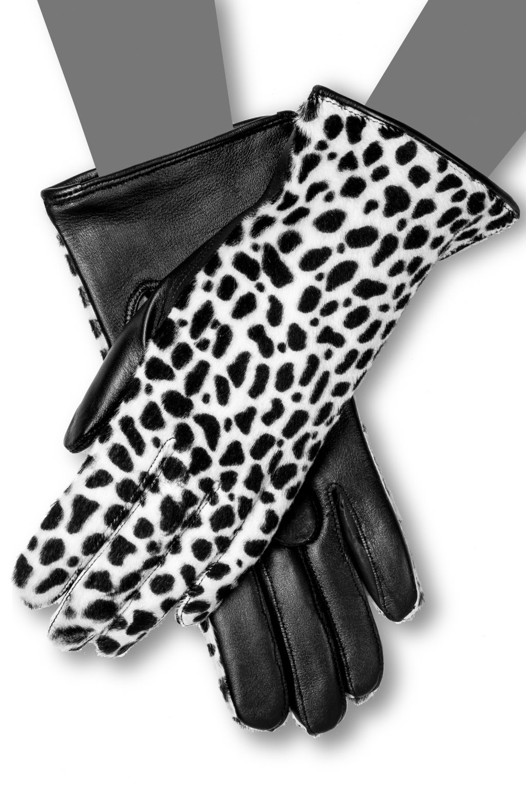 Women's High Fashion Genuine Leather Black & White Gloves - Elegant Winter Accessories for Formal Events & Evening Wear