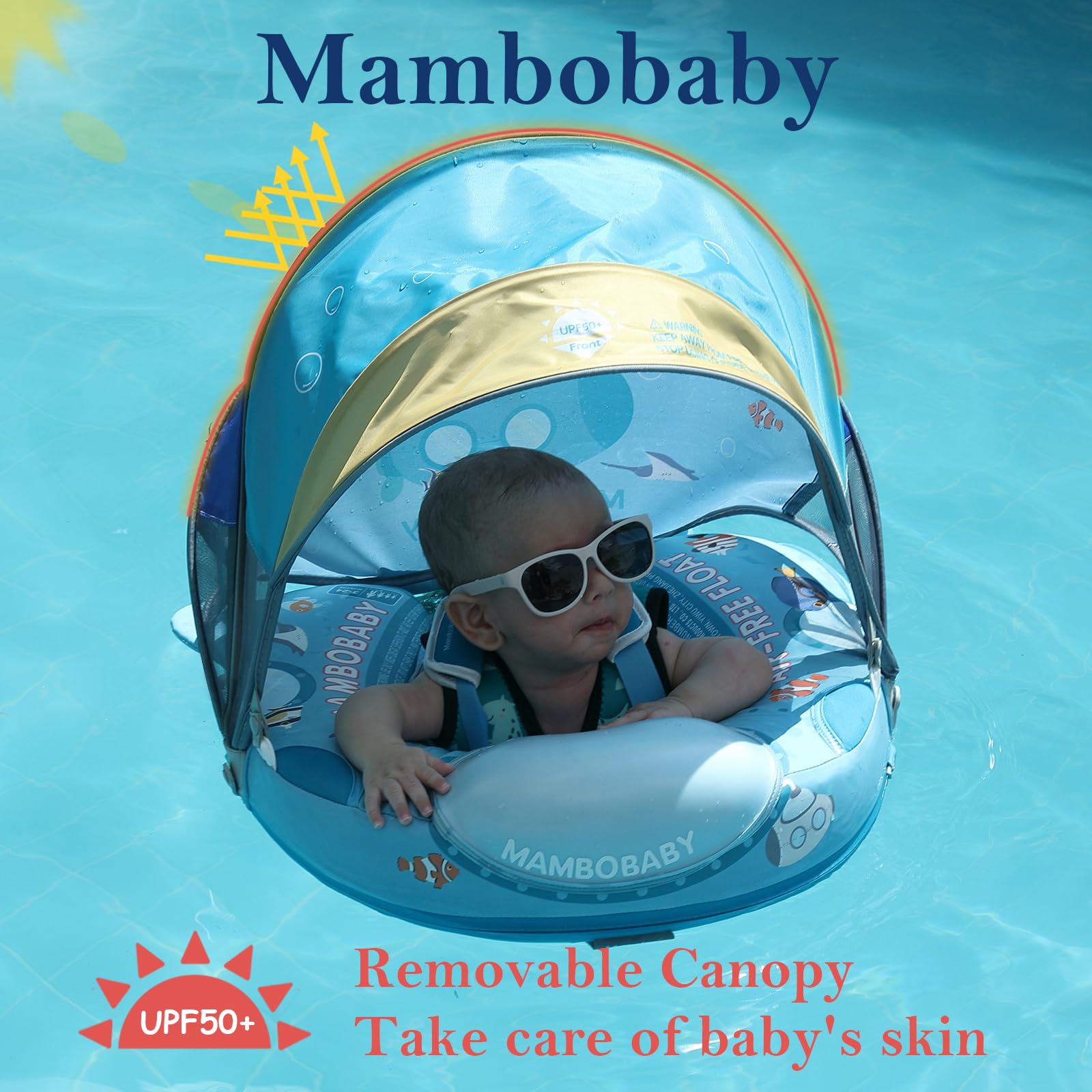 **2025 New Mambobaby Baby Float with Canopy – Non-Inflatable Infant Pool Float for 3-24 Months – Skin-Friendly Toddler Swim Ring for Boys & Girls – Submarine Style – Perfect for Beach, Pool & Summer Water Play**