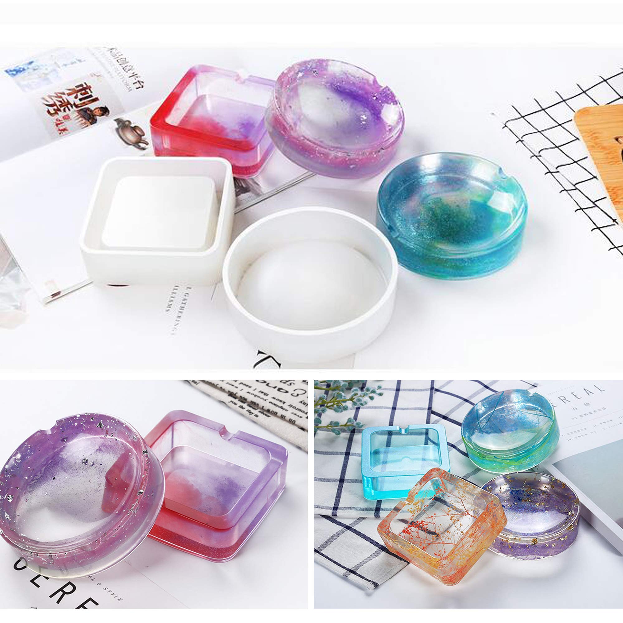 4 Pack Epoxy Resin Silicone Molds - Square, Round & Rhombus Ashtray, Soap Box & Resin Art Casting Molds for DIY Crafts, Home Decor & Gift Making - Large Size Resin Art Molds for Beginners & Professionals