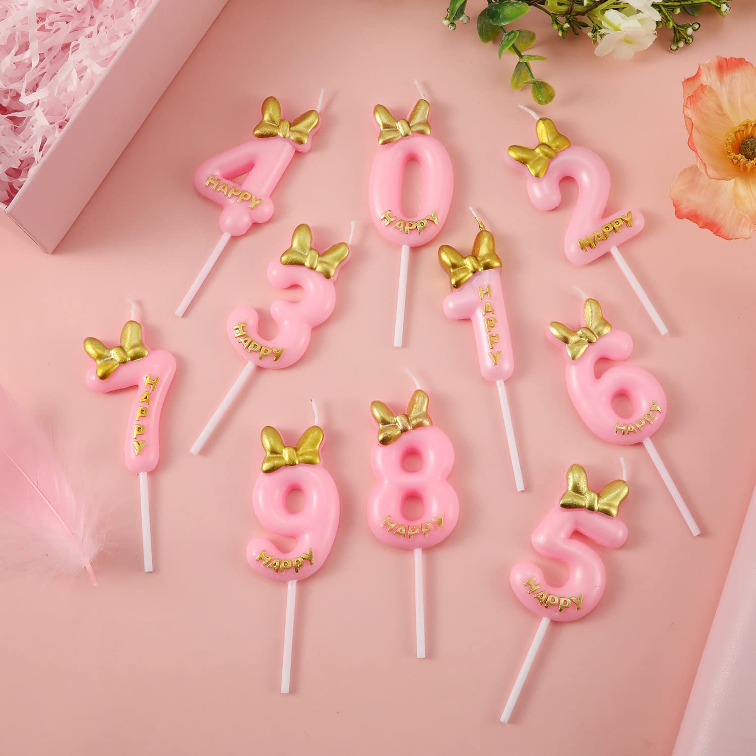 5.8cm (2.28in) Pink Birthday Cake Candles - Cute Bow Knot Number Candles for Girls Birthday & Anniversary Parties (Set of 2) | Perfect for Cake Toppers, Cupcake Decorations, and Celebration Centerpieces