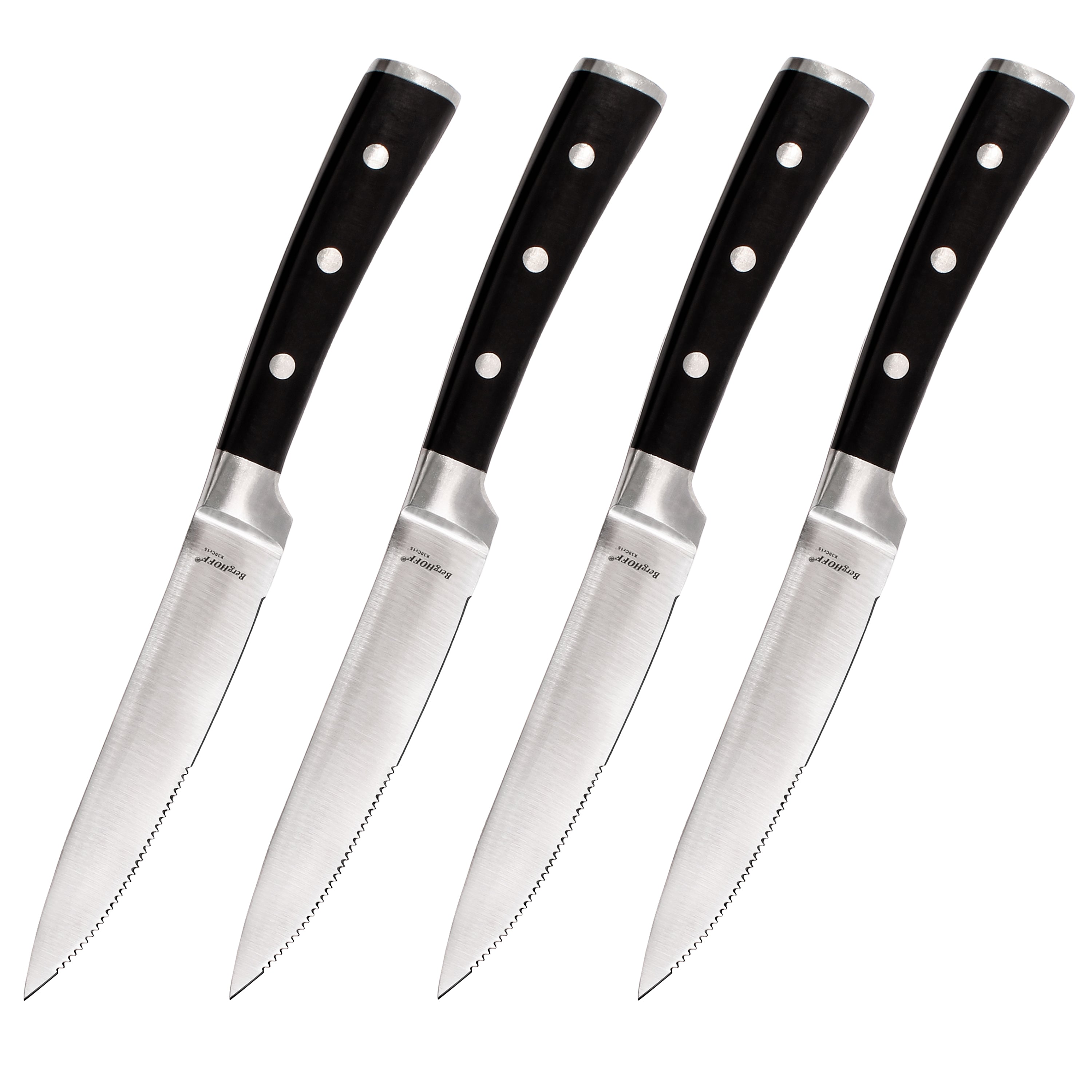 BergHOFF Essentials 4-Piece Stainless Steel Steak Knife Set - Sharp Serrated Blades for Steak, Meat & BBQ - Perfect for Dinner Parties, Restaurants & Home Kitchens