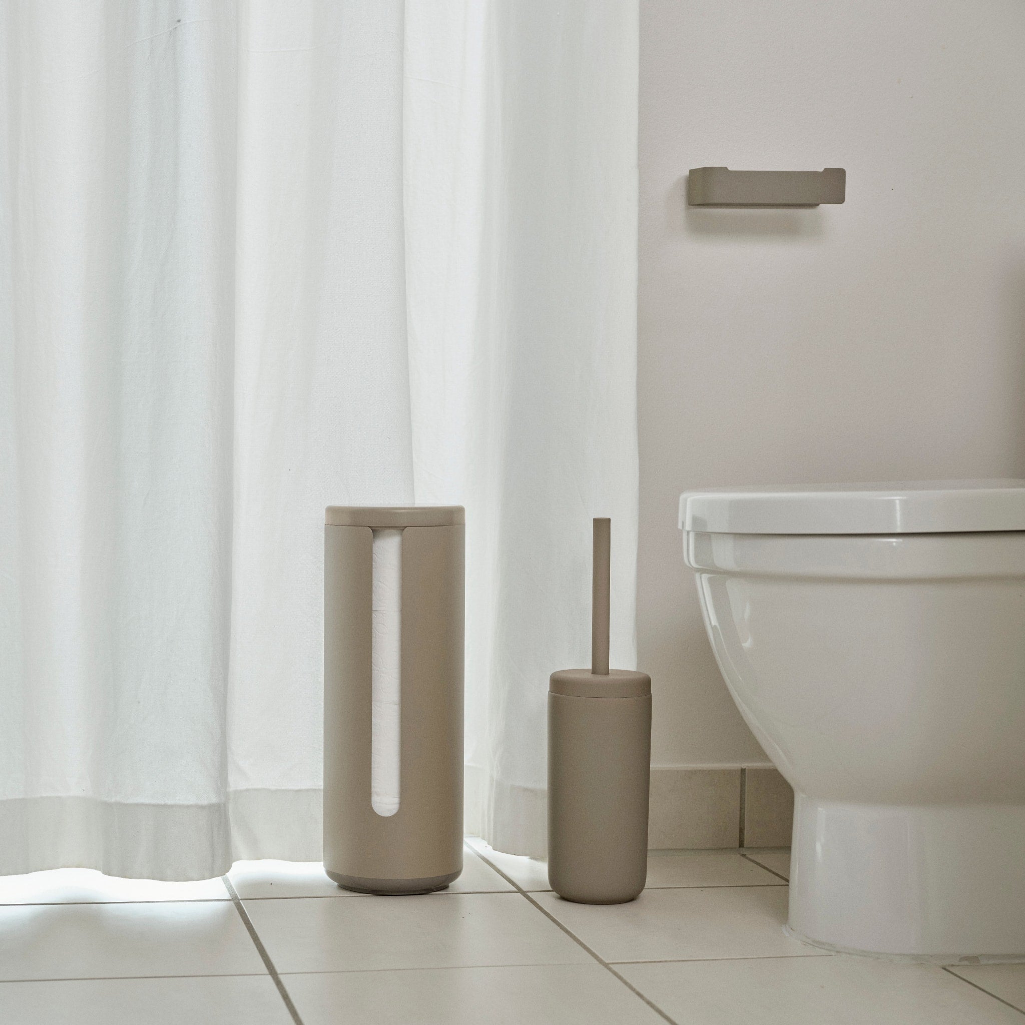 ZONE DENMARK Ume Toilet Paper Holder - Modern Taupe Bathroom Tissue Roll Dispenser for Home, Office, and Restroom Decor