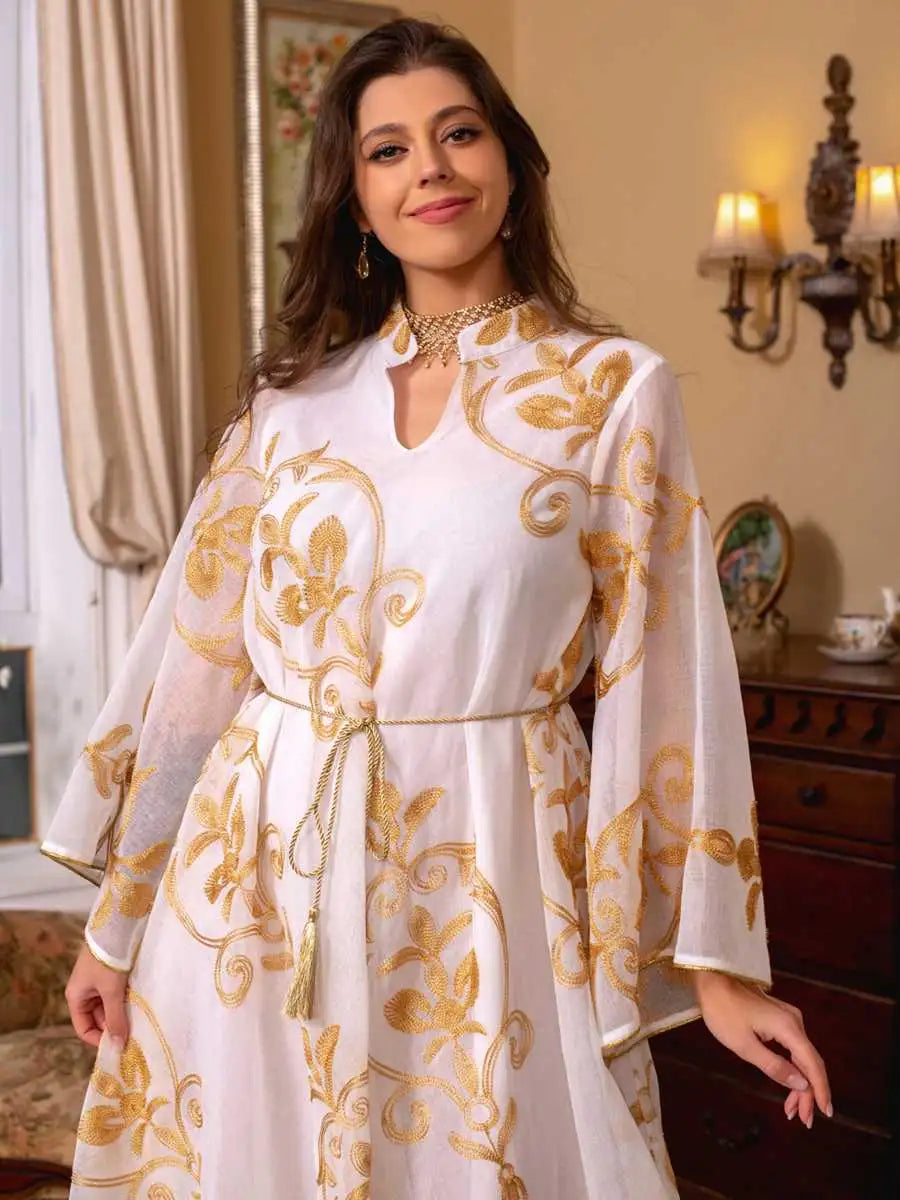 Elegant Eid Dress for Women - Doris Embroidery Kaftan Caftan Dress | Muslim Holiday Outfit, Summer Beach Cover Up, Party Wear, Special Occasion Fashion