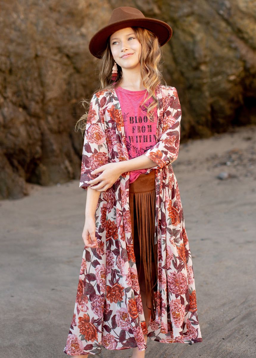 Katherine Duster in Blush Floral - Women's Lightweight Long Coat with Floral Pattern | Perfect for Spring Outfits, Weddings & Special Occasions