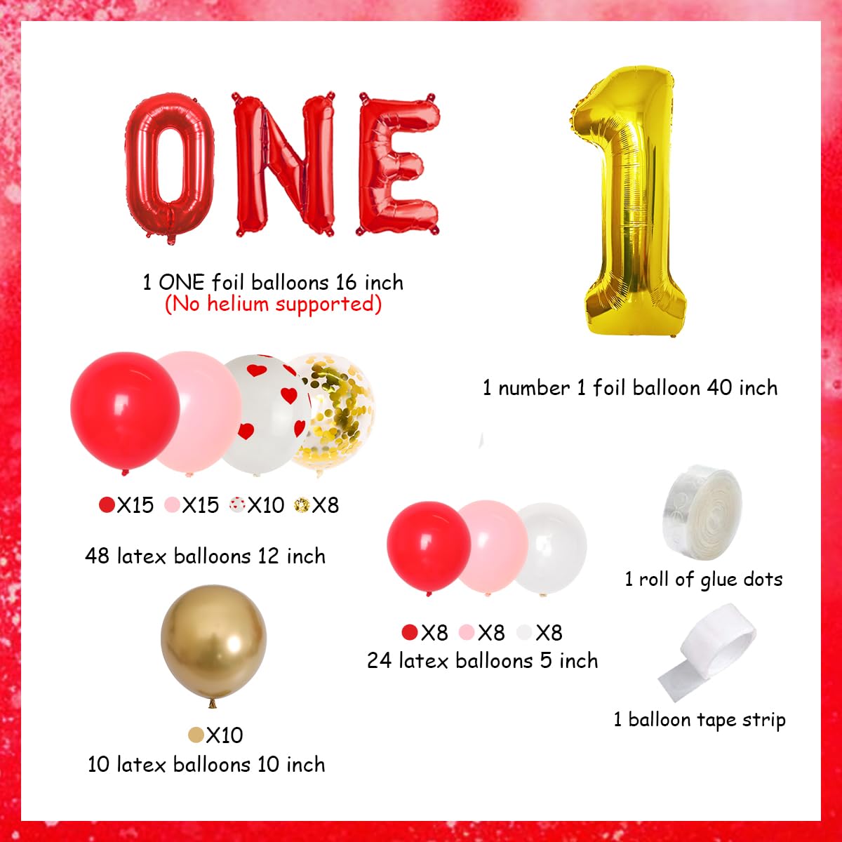 My 1st Valentine's Day Birthday Decorations Kit - Sweetheart Balloon Arch, Number 1 Balloons for Girls - Perfect for 1st Birthday Party, Valentine's Day Celebration & Photo Backdrop