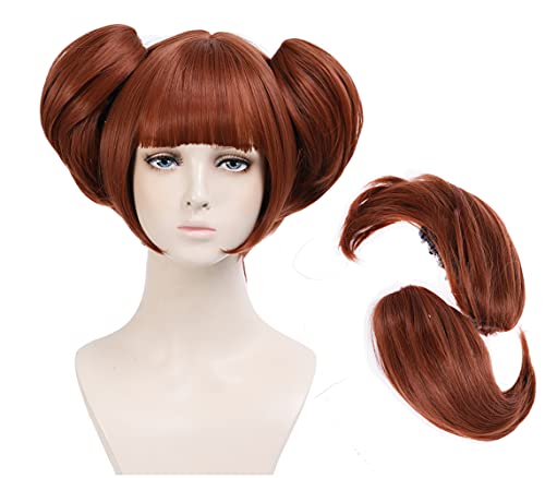 PATTNIUM Red Orange Anime Wig - Short Ponytail with Detachable Buns Synthetic Cosplay Wig for Women & Girls | Perfect for Halloween, Cosplay, Anime Conventions & Costume Parties