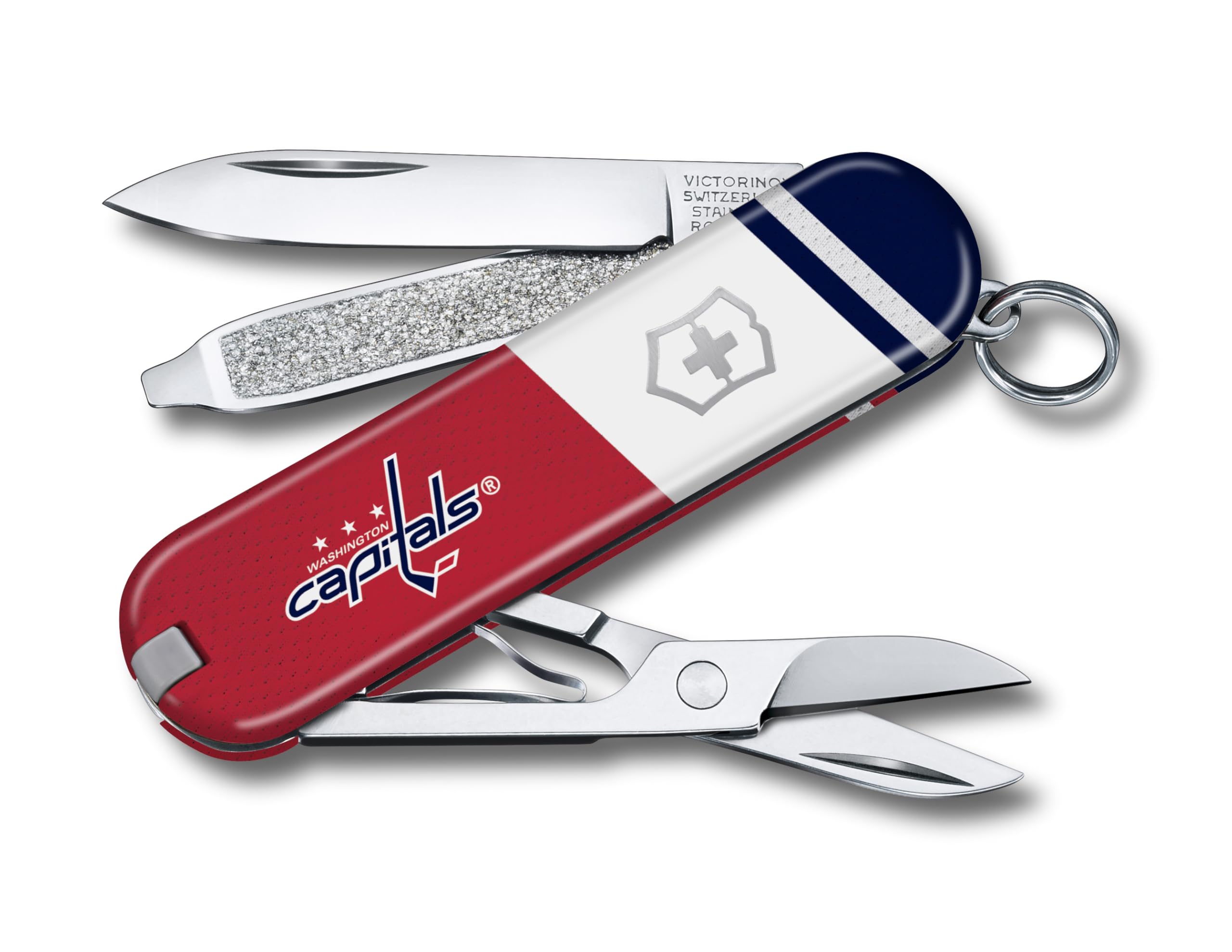 Victorinox Classic SD Swiss Army Knife - 7-in-1 Multi-Tool Pocket Knife with Small Blade, Screwdriver & Key Ring | Swiss Made | Perfect for Camping, Hiking & Everyday Carry (EDC) | Washington Capitals Edition
