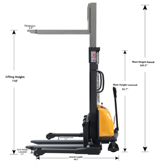 Apollolift A 3012 118 Electric Straddle Stacker - 3300 lbs Capacity, 118