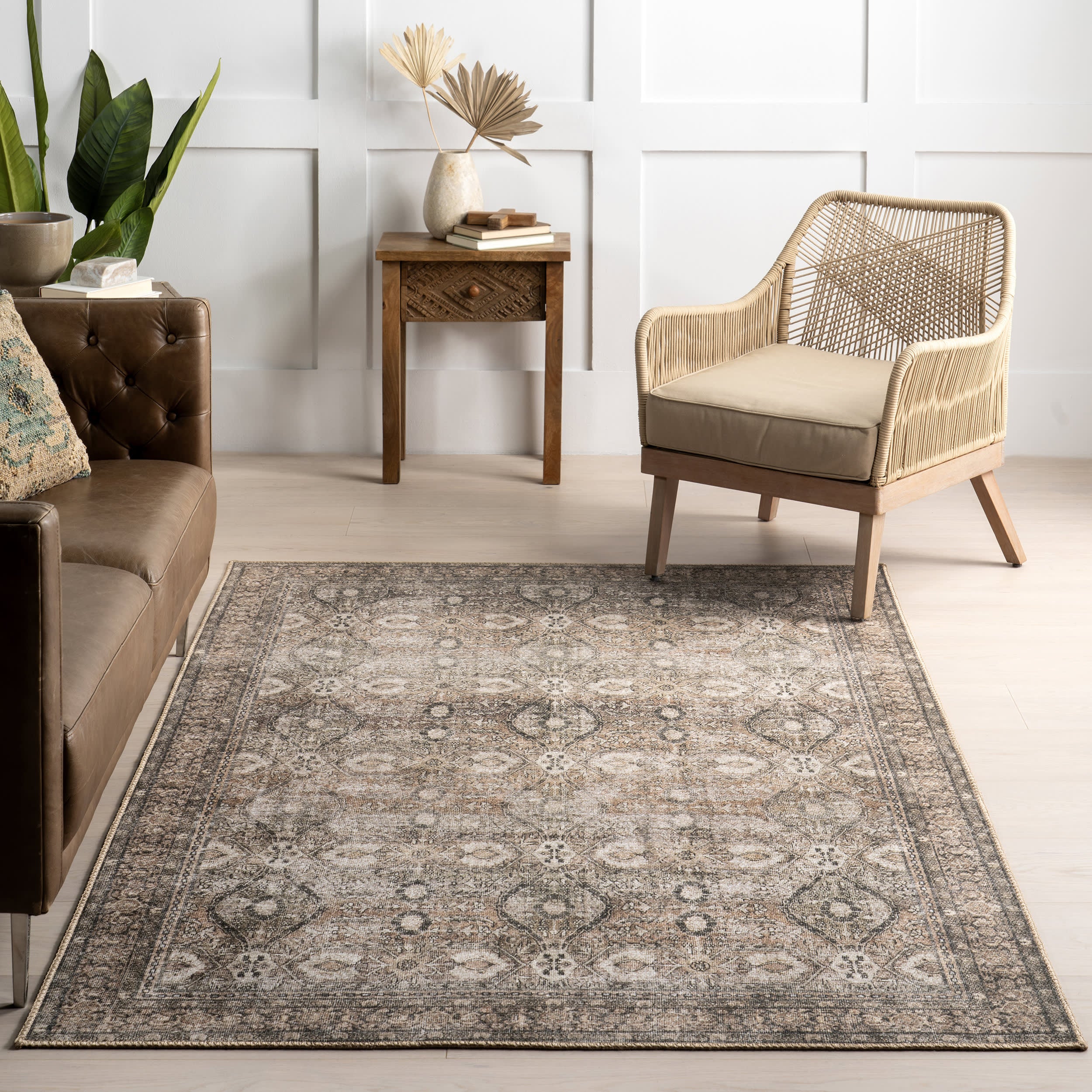 Chester Antiqued Jute Blend Rug - Brown | Natural Fiber Area Rug for Living Room, Bedroom & Boho Decor