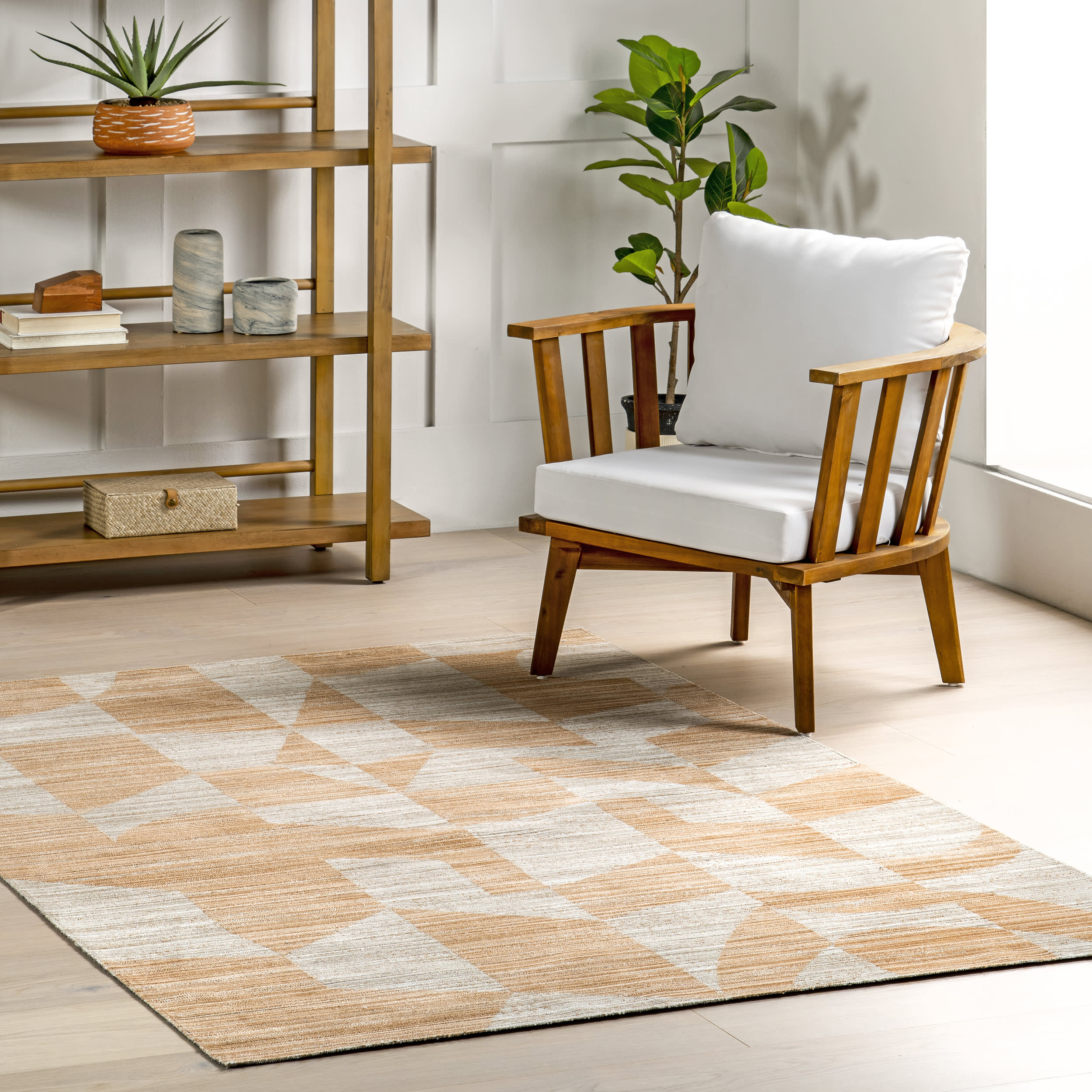 Abstract Washable Indoor/Outdoor Rug in Orange - Dania Collection | Perfect for Living Room, Patio & Bedroom Decor