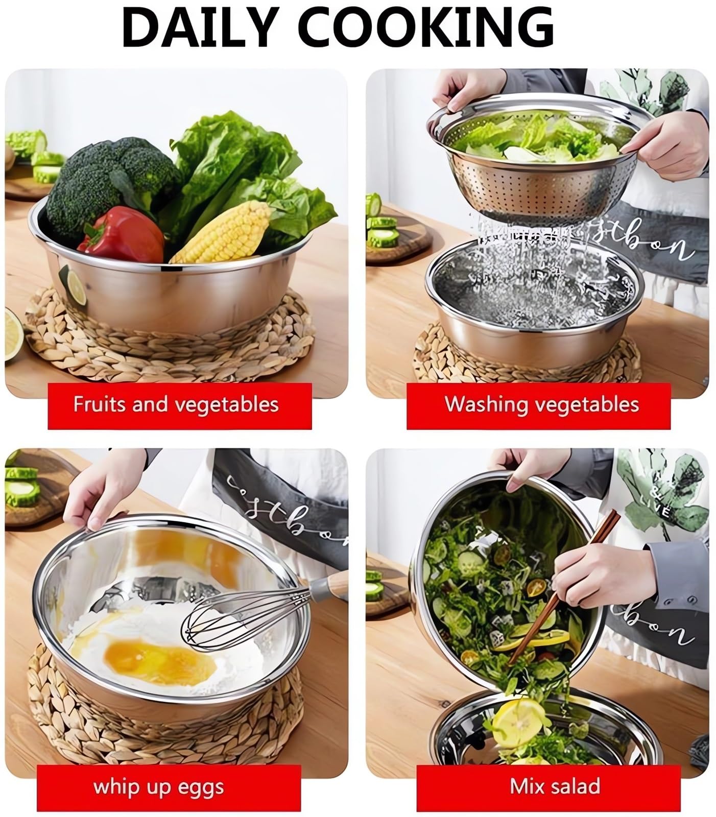 Germany Multifunctional Stainless Steel Colander Strainer Set - 9.45in Salad Spinner, Fruit & Vegetable Washing Basket, Rice Rinser with Container | Perfect for Kitchen, Cooking, Meal Prep & Healthy Eating