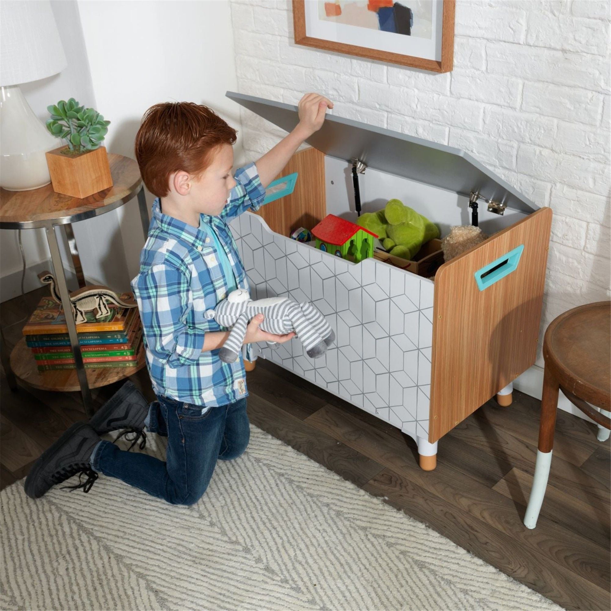 KidKraft Mid Century Modern Toy Storage Box for Kids - Organize Playroom, Nursery, or Bedroom with Stylish Wooden Toy Chest