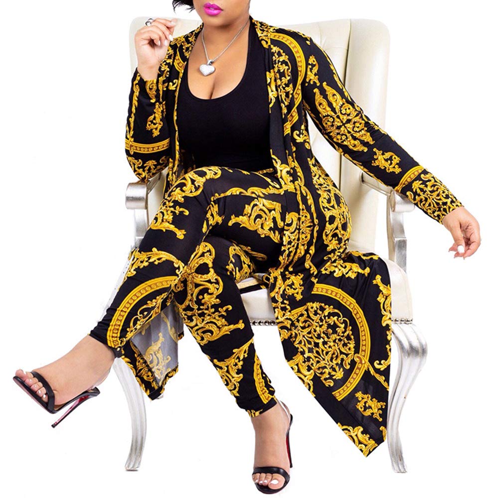 Women's Stylish Printed Long Cardigan 2-Piece Outfit Set - Long Sleeve Open Front Coat & Matching Trousers | Casual Fall Outfits, Office Wear & Date Night Looks