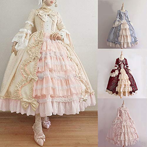 INESVER Women's Lolita Dress with Flared Ruffled Hem - Elegant Victorian Princess Costume for Halloween, Cosplay, Tea Parties & Renaissance Fairs | Gothic Medieval Court Dress for Anime Conventions & Themed Events