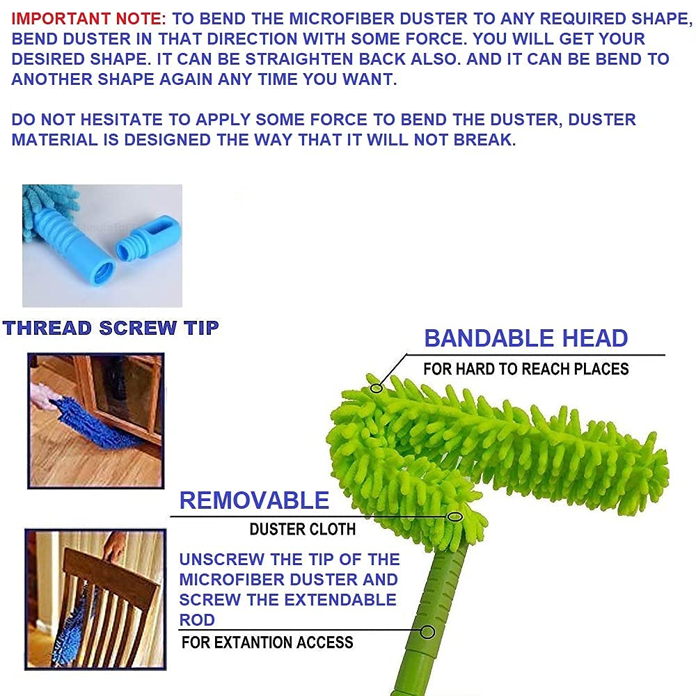 Flexible Stainless Steel Fan Mop Cleaner - Multi-Surface Floor Duster for Hardwood, Tile & Carpet - Perfect for Home, Kitchen, Car & Office Cleaning with Extendable Handle (Ideal for Dusting, Mopping & AC Vent Cleaning)
