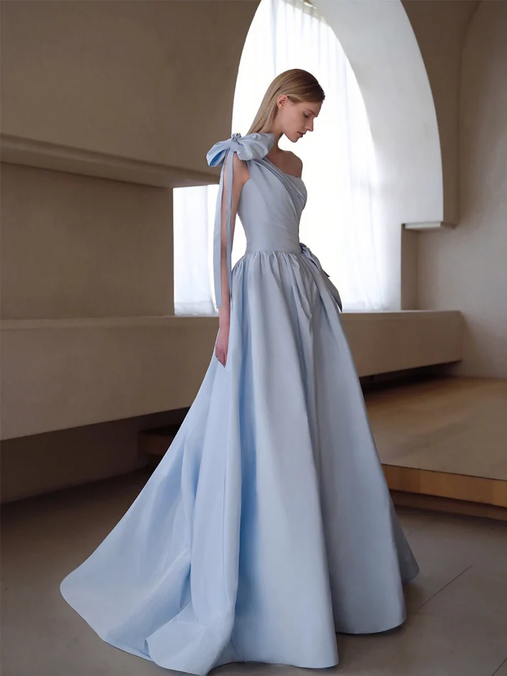 Elegant Sky Blue A-Line Long One Shoulder Prom Dress J3826 - Perfect for Homecoming, Evening Parties & Formal Events