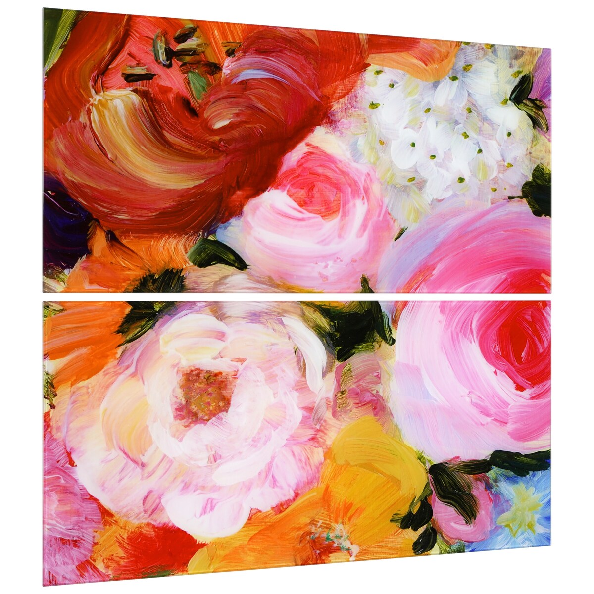 Blossoms in Rouge & Blush - Set of 2 Oversized 72x36 Inch Frameless Floating Reverse Printed Tempered Glass Art Panels - Modern Wall Decor for Living Room, Bedroom & Office
