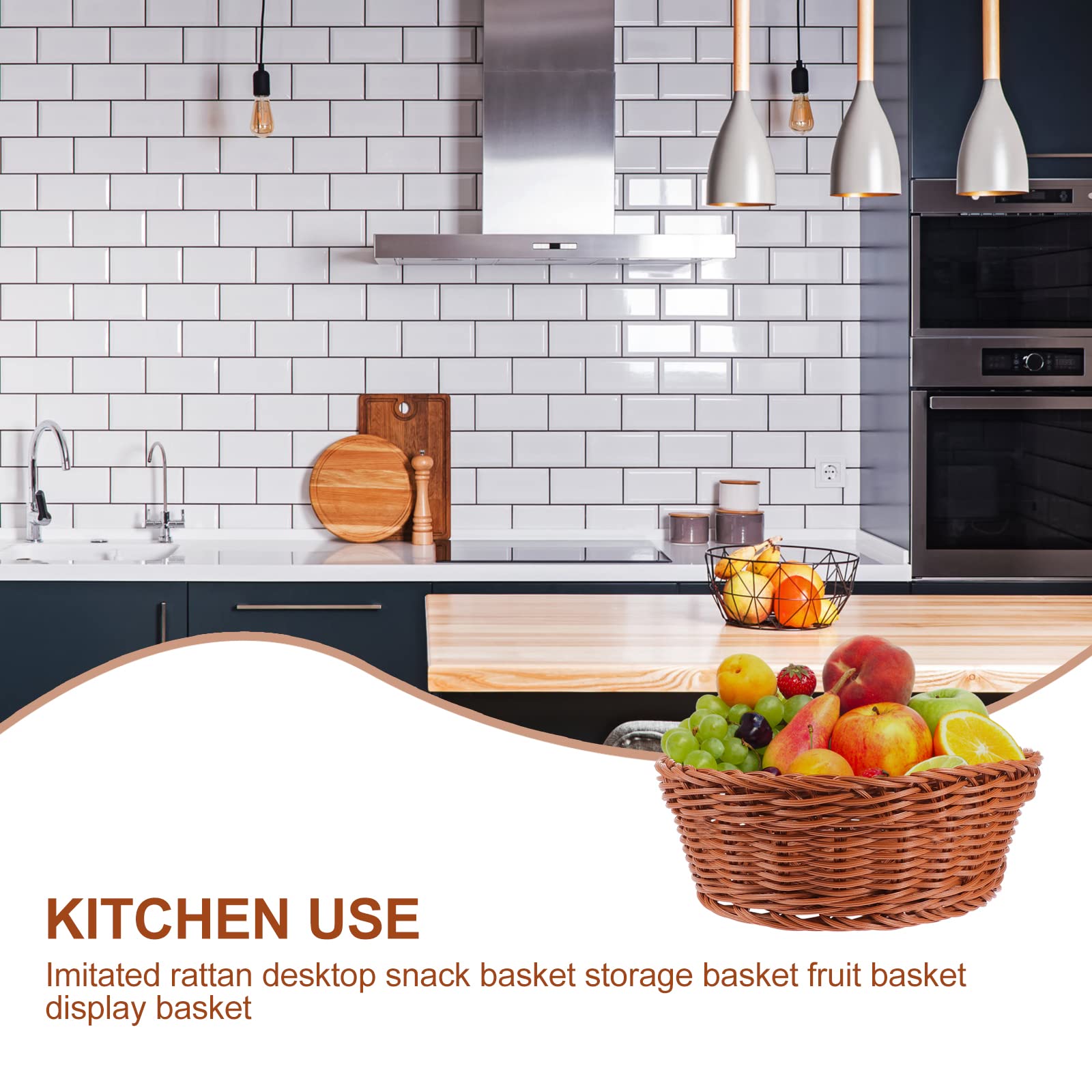 BESPORTBLE Hand-Woven Storage Basket - Natural Rattan Fruit Holder & Snack Organizer for Kitchen Counter, Dining Table, Picnic, Party Serving - Practical Food Basket with Simple Design