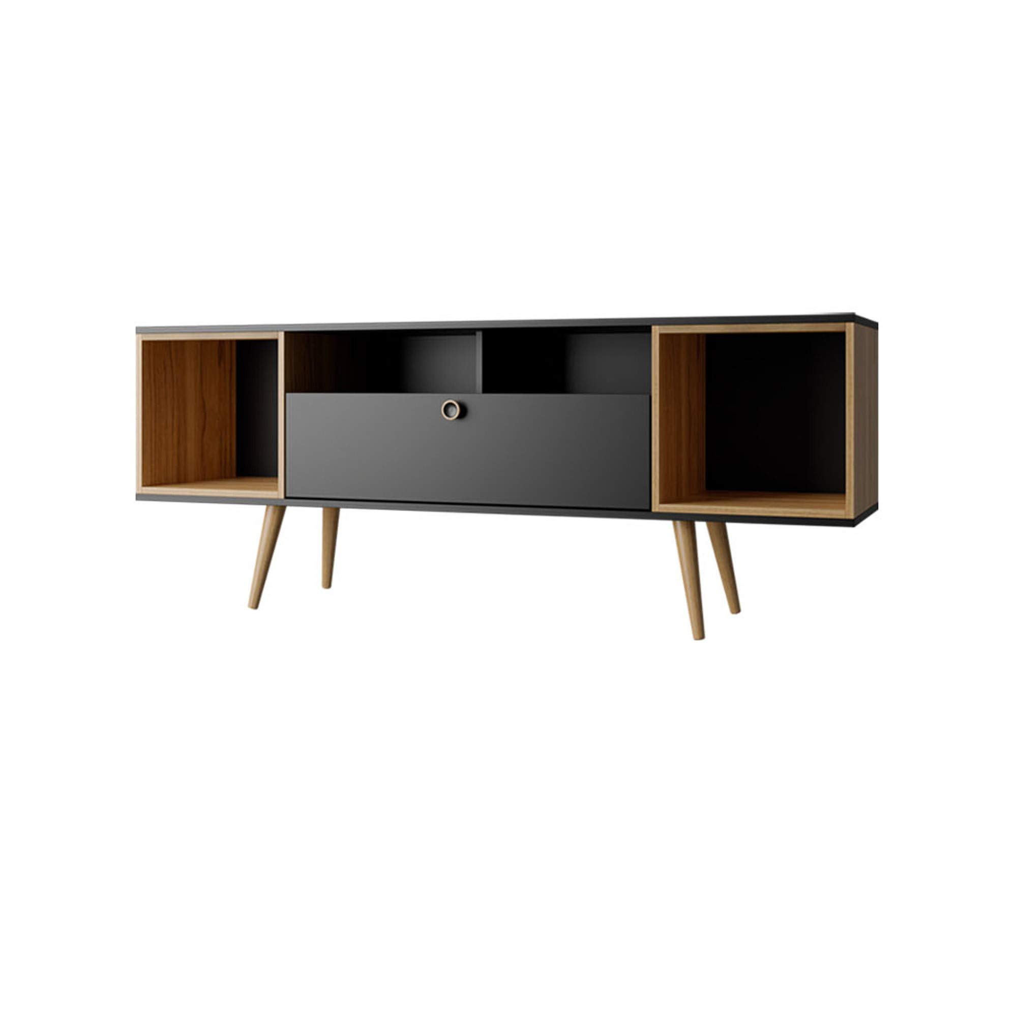 Mid Century Modern TV Stand with 6 Shelves & Media Storage - 62.99
