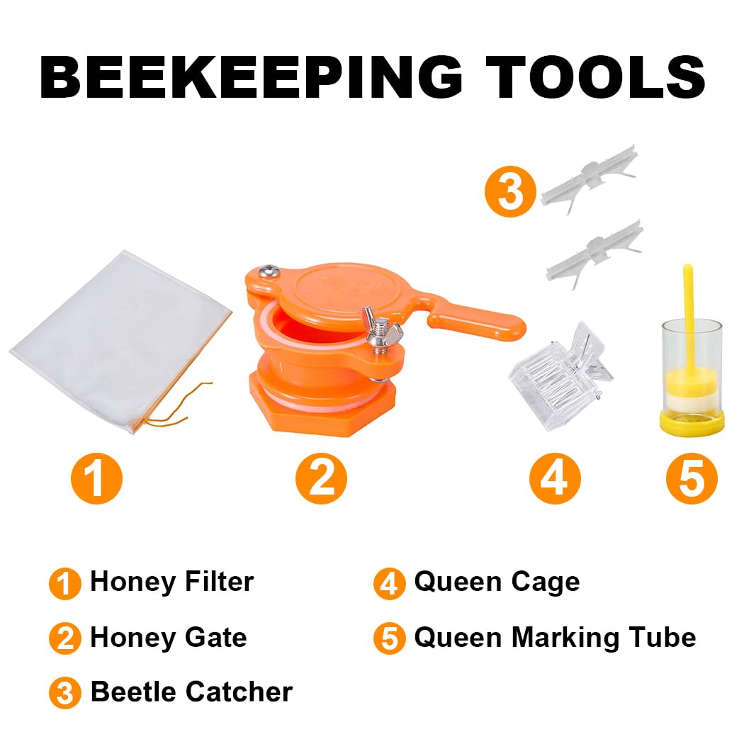 Honey Lake 16-Piece Beekeeping Starter Kit with Bee Smoker - Essential Beekeeping Supplies & Tools for Beginners & Professionals - Perfect for Hive Maintenance, Honey Harvesting & Beekeeping Activities