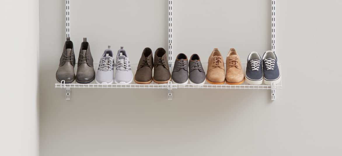 Rubbermaid Customizable Wall Mount Shoe Organizer Shelf - White - Space Saving Storage for Shoes, Hats, Bags - Perfect for Closet, Bedroom, Laundry Room, Entryway Organization