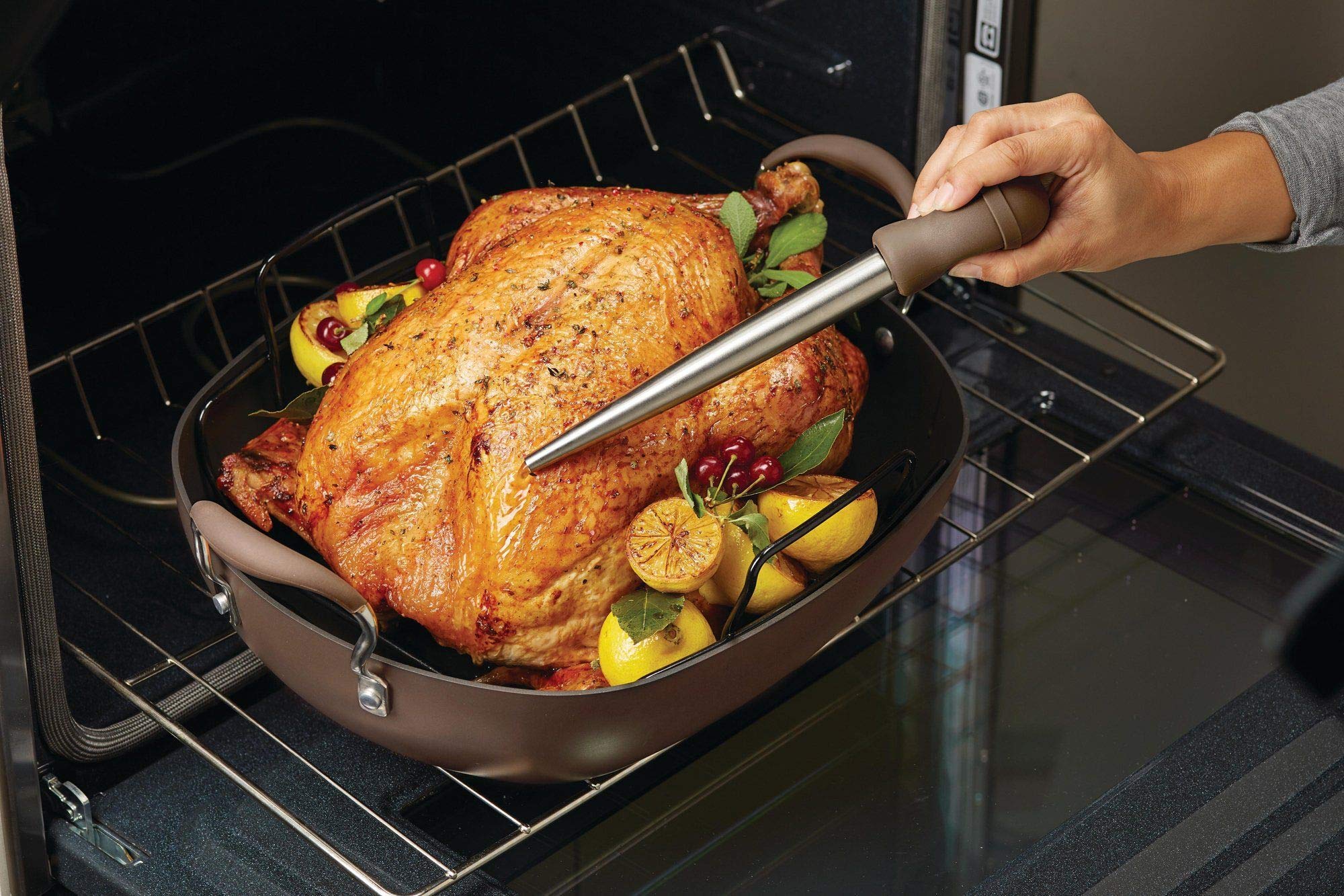 Anolon Advanced Hard Anodized Nonstick 16x13 Inch Roaster Pan Set with Utensils - Gray | Oven Safe Roasting Pan for Turkey, Chicken & Vegetables | Perfect for Holiday Dinners & Family Meals