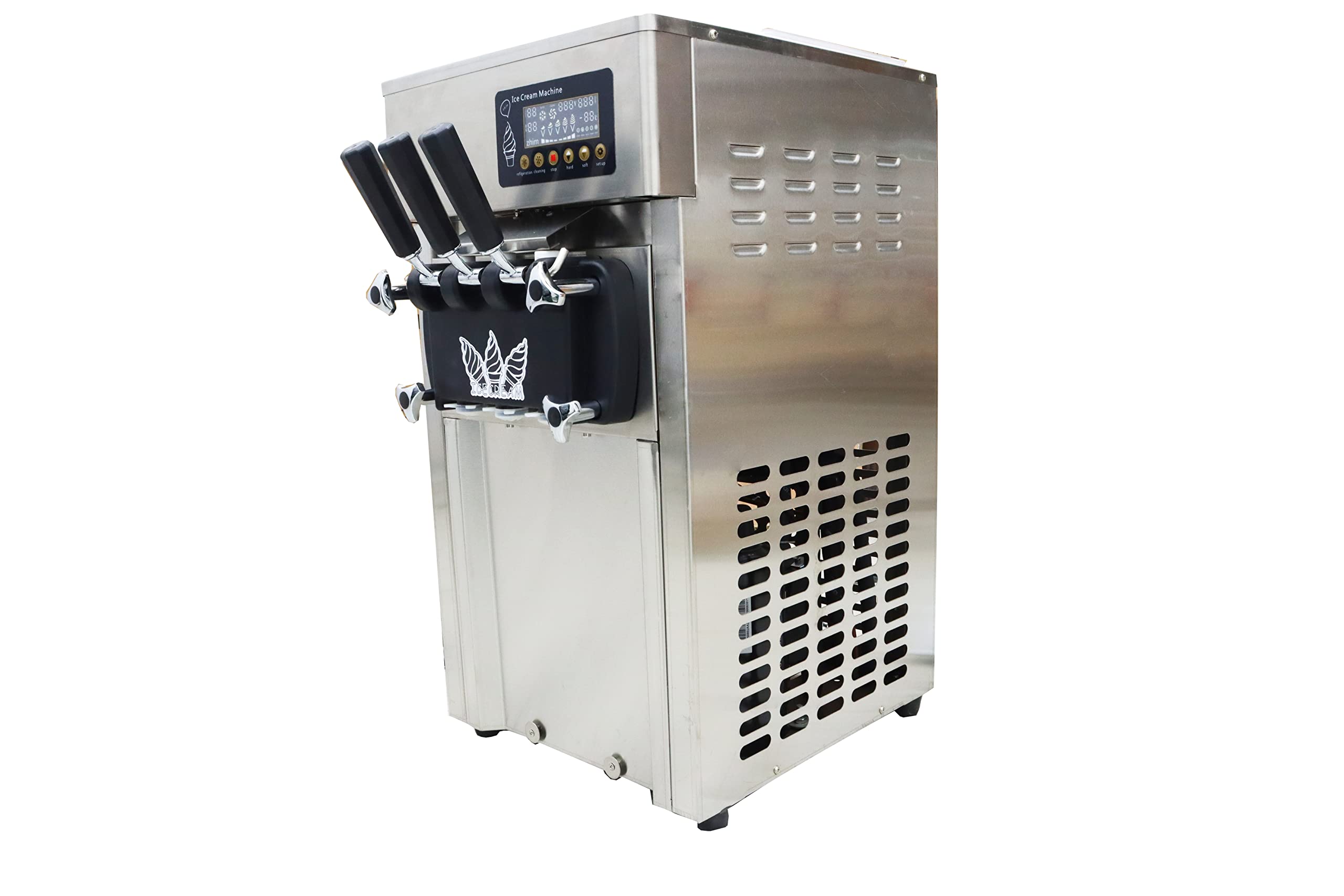 INTSUPERMAI Commercial 3-Flavor Soft Serve Ice Cream Machine with LED Display - Stainless Steel Countertop Ice Cream Maker (110V) for Restaurants, Cafes, and Ice Cream Shops