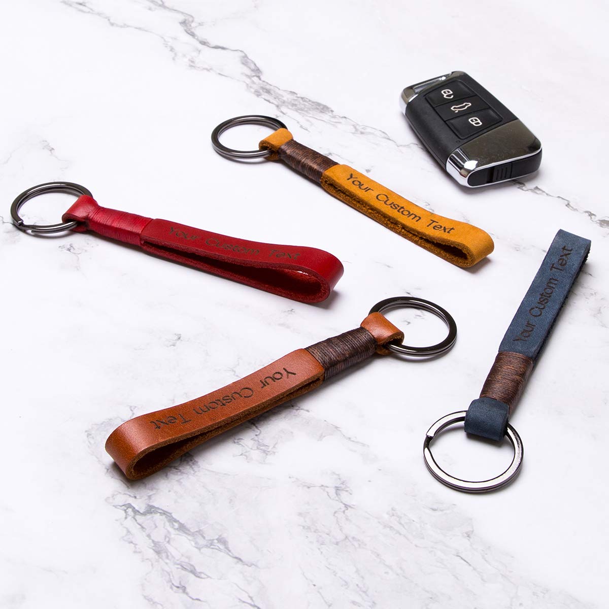 Personalized Leather Keychain - Custom Engraved Name Keyring, Genuine Leather Key Tag with Any Word (Ideal for Gifts, Travel, Office & Everyday Use)