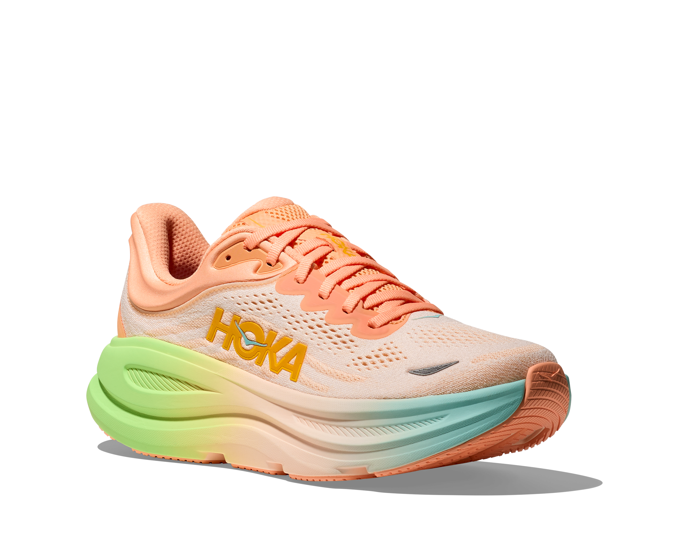 HOKA Women's Bondi 9 Running Shoes - Frost/Pale Tangerine - Cushioned Road Running Sneakers for Women - Perfect for Marathon Training, Jogging & Everyday Comfort