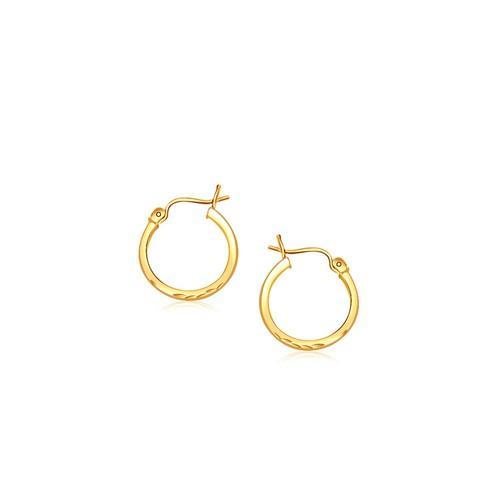 14K Yellow Gold Slender Hoop Earrings with Diamond Cut Finish - 15mm Diameter Dainty Everyday Jewelry for Women, Perfect for Work, Date Night & Special Occasions