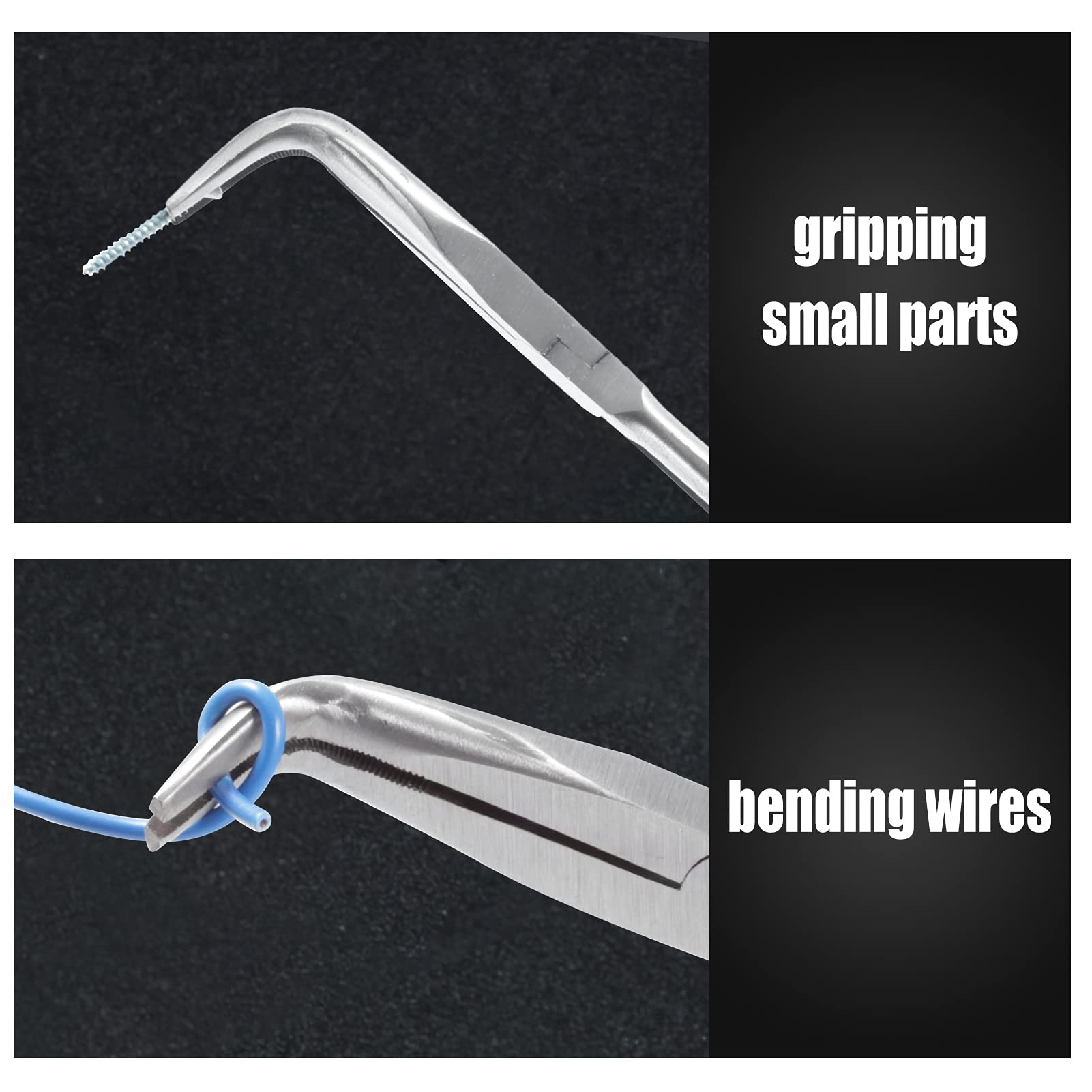 11-Inch Long Reach Bent Nose Pliers with Serrated Jaws - 90 Degree Angled Needle Nose Pliers for Hard to Reach Narrow Spaces & Limited Clearance Areas - Perfect for Electronics Repair, Jewelry Making, and Automotive Work
