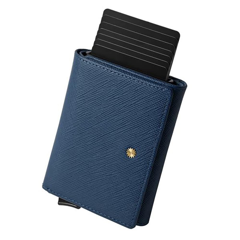 Unisex Slim RFID Blocking Wallet for Men & Women - Smart Card Holder & Trifold Design - Premium Blue Saffiano Leather - Perfect for Travel, Business & Everyday Use