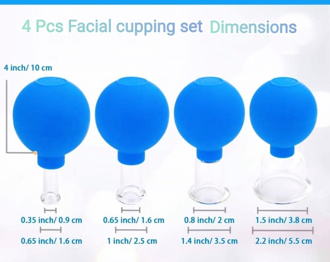 4 Pieces Blue Glass Facial Cupping Set with Silicone Vacuum Massage Cups - Anti-Aging Skincare Tools for Face Lift, Wrinkle Reduction & Glowing Skin | Perfect for Home Spa, Facial Massage & Beauty Routine