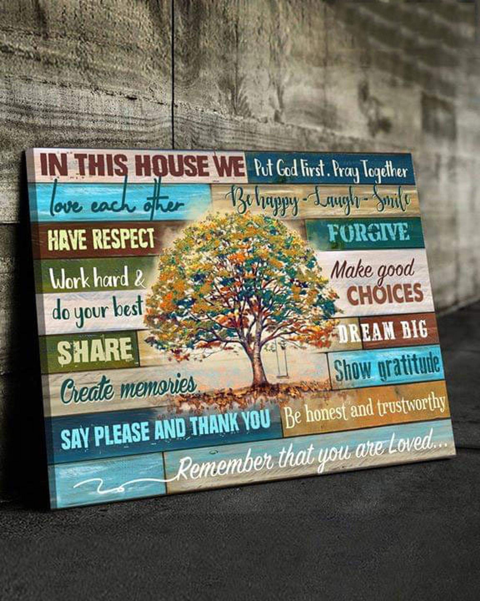 Farmhouse Canvas Wall Art - 'In This House We Put God First Pray Together' 24x36 Poster, Ready to Hang, Perfect for Birthday, Wedding, Housewarming, Christmas Gifts for Men & Women, Ideal for Living Room, Bedroom, or Office Decor