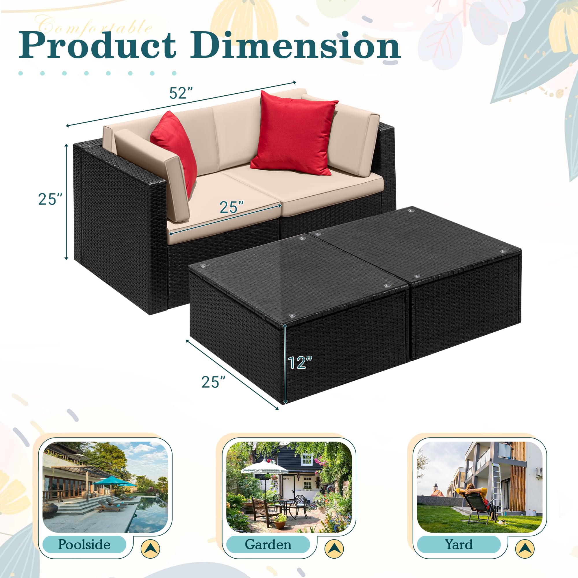 Devoko 4-Piece Outdoor Patio Furniture Set - PE Wicker Rattan Sectional Sofa with Weather-Resistant Cushions for Balcony, Backyard, Garden (Beige) | Perfect for Lounging, Entertaining Guests & Relaxing in Your Outdoor Space