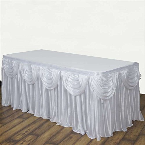 21 ft x 29 Inch White Satin Table Skirt - Banquet Wedding Party Decor, Kitchen Dining Catering Supplies for Events, Parties & Home Decor