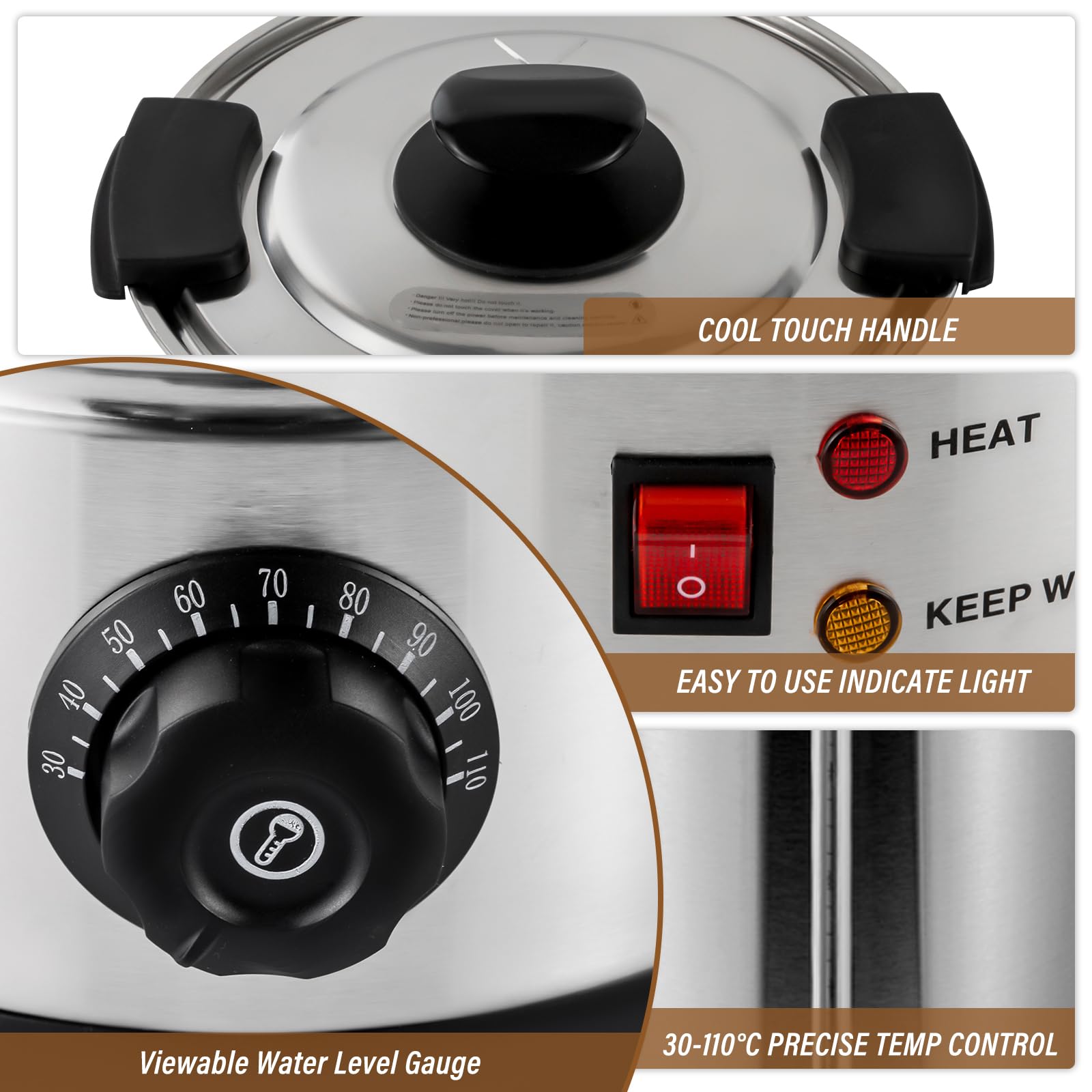 Commercial Coffee Urn 110V 1400W Stainless Steel Electric Coffee Maker - Adjustable Temperature 86-230°F for Hot Coffee, Tea & Cocoa - Perfect for Home, Office, Cafes & Catering Events