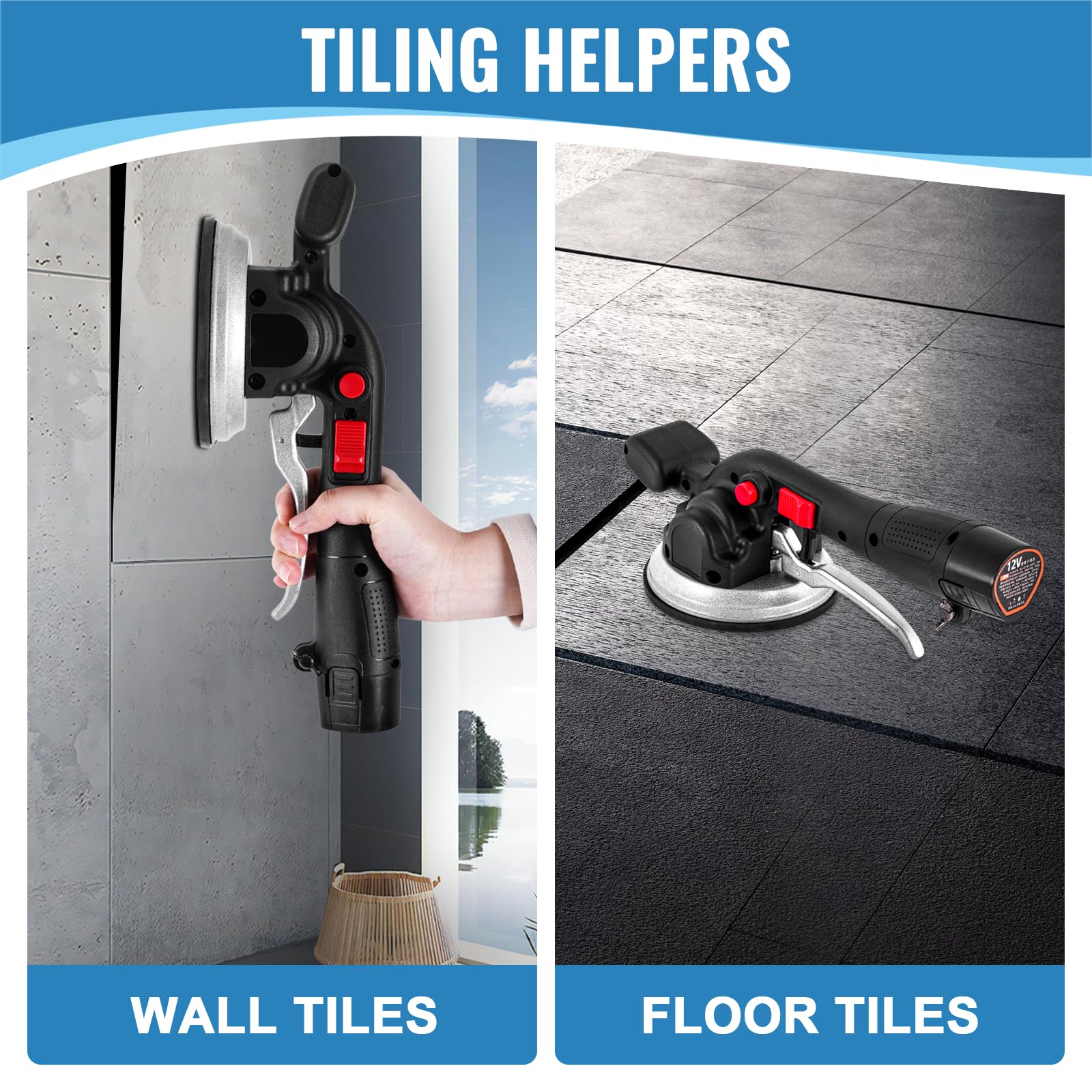 MXBAOHENG 6-Speed Tile Vibrator 19000VPM 4500mAh with Suction Cup, 100kg Load Capacity for 30-120cm Ceramic Tiles (2 Batteries Included) - Perfect for Tile Installation, Renovation & DIY Projects