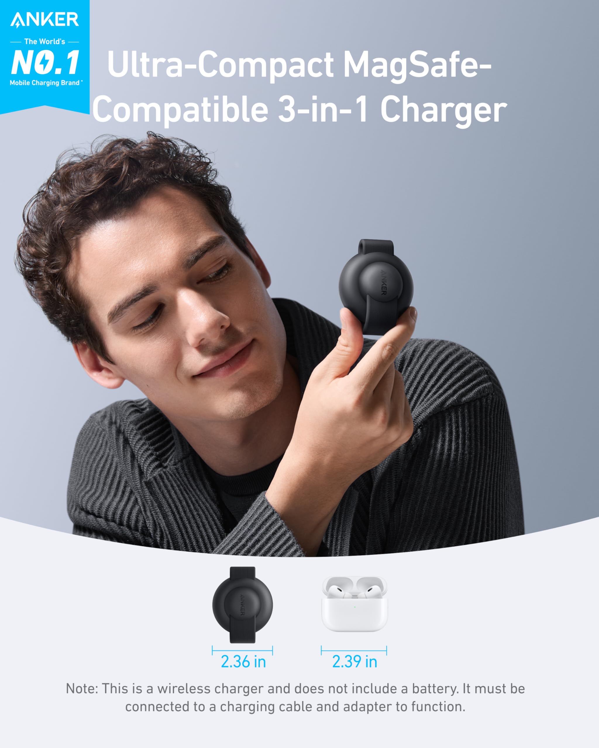 Anker MagGo UFO 3-in-1 Wireless Charging Station - Qi2 Certified 15W Fast Charger for iPhone 16/15/14, AirPods & Apple Watch | Foldable Travel Charger | Perfect for Home, Office & Travel Use