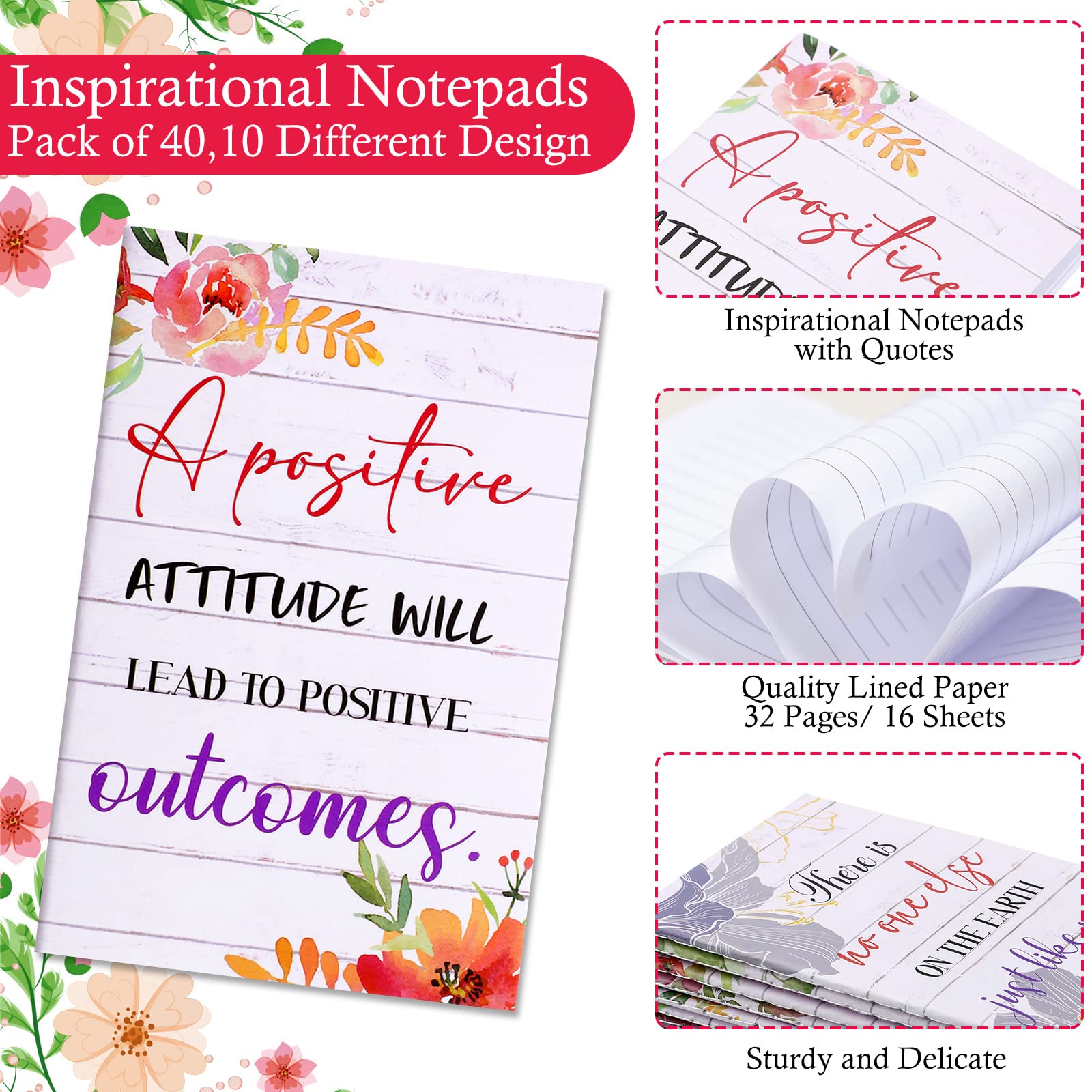 Inspirational Mini Notebook Set - 40-Piece Motivational Notepad Bulk Pack with Floral Designs for Office, Home & Church | Perfect for Journaling, Bible Study & Daily Encouragement