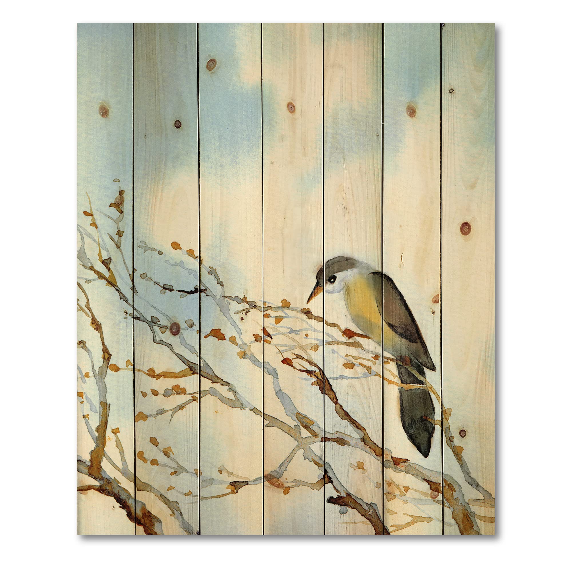 Rustic Landscape Wood Wall Art - Traditional Bare Tree Design on Natural Pine Wood, Large Blue Wood Wall Decor for Living Room, Bedroom & Office